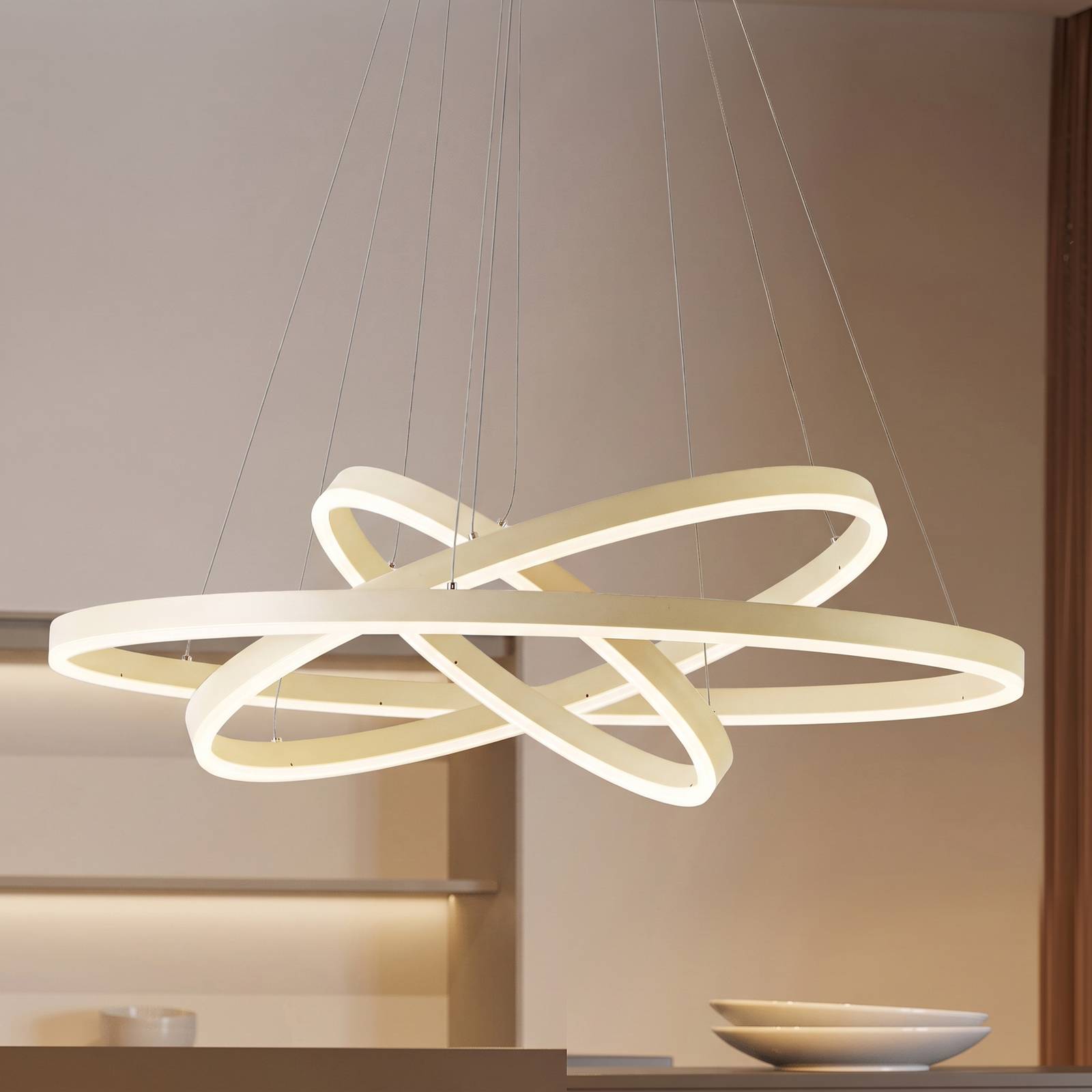 Żyrandol LED Arcchio Albiona, beżowa, 3 pierścienie, Ø 80 cm