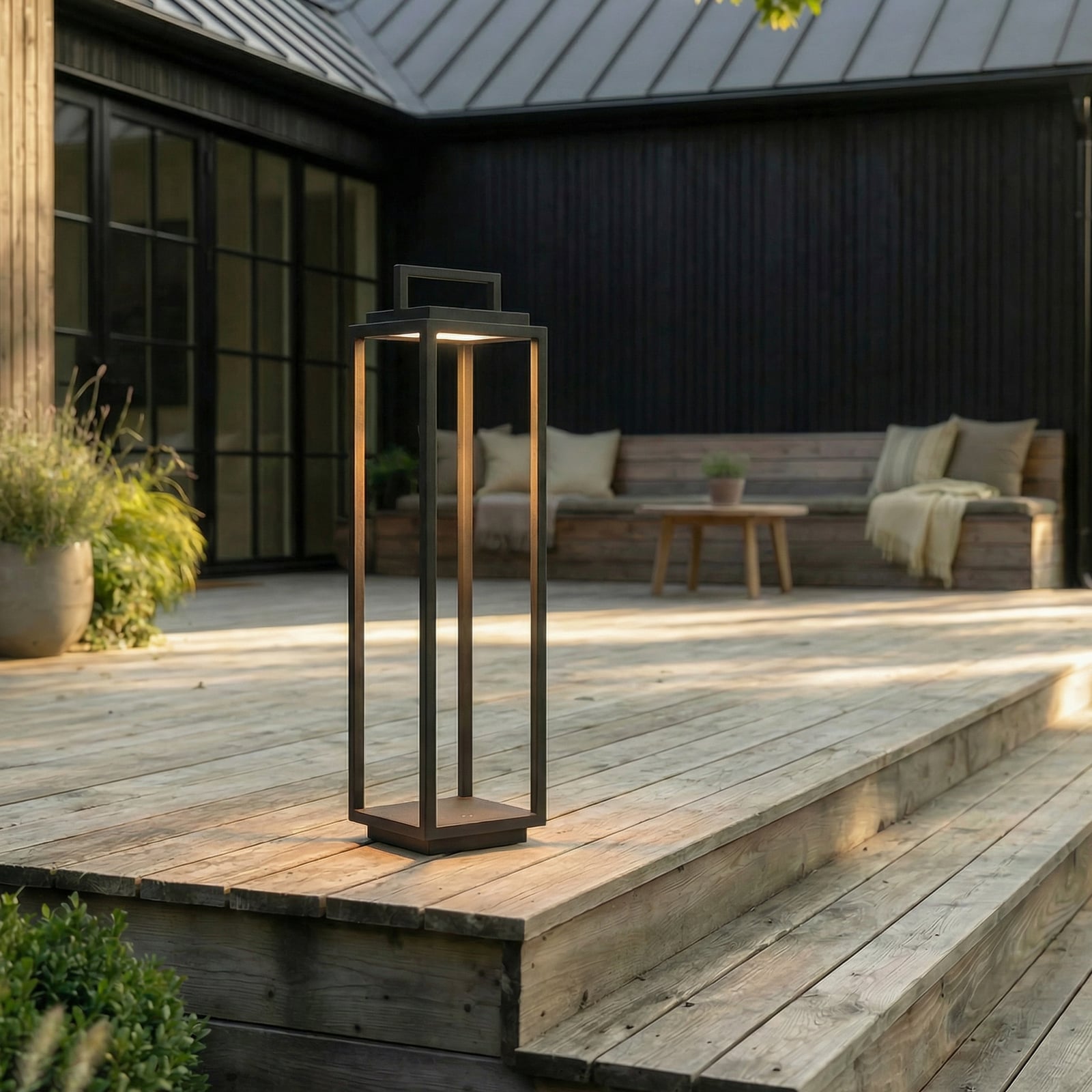 Lucande luminaire d'extérieur LED Elaja, noir, batterie, USB, intensité