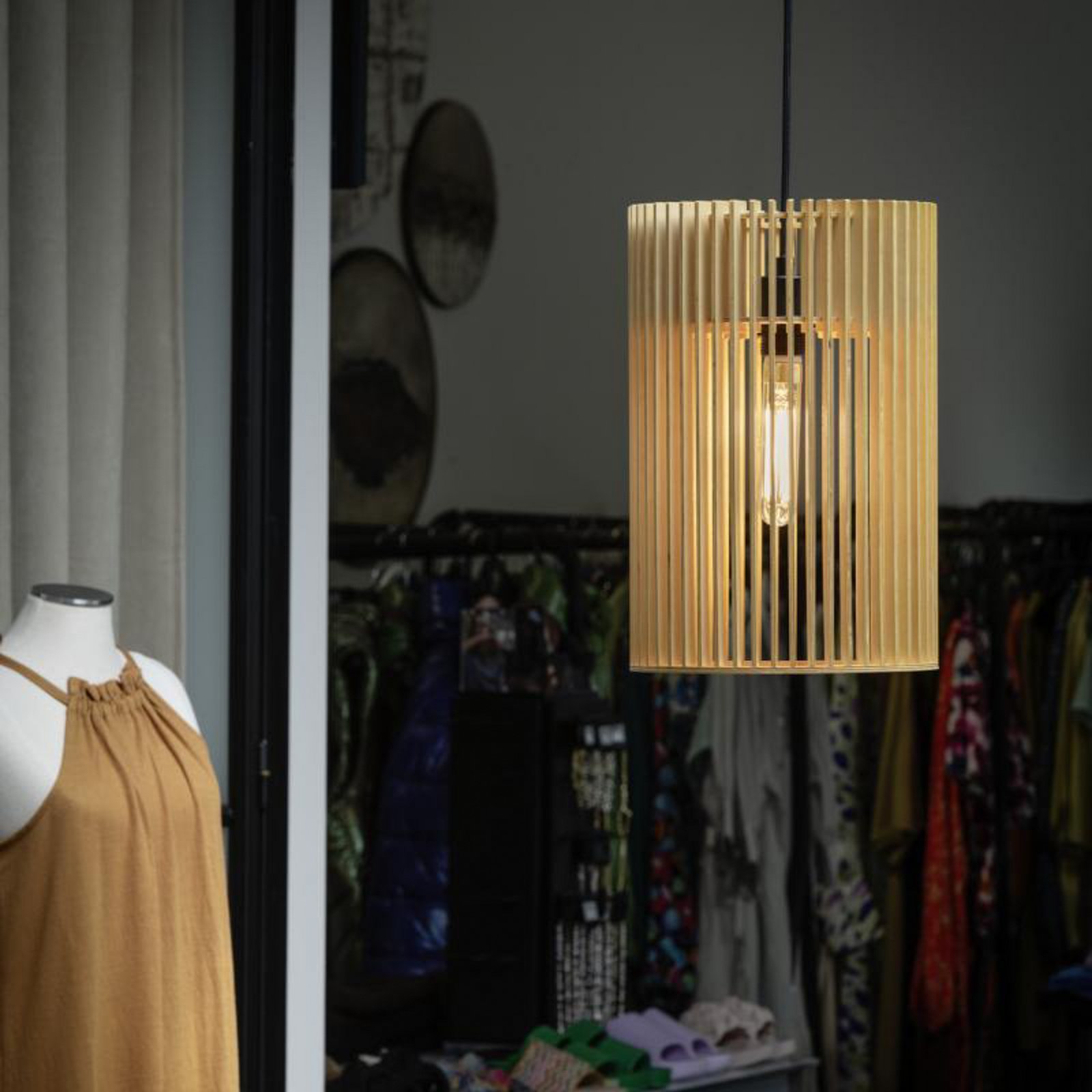 SLV Wud hanging light, light wood, Ø 25 cm, wood