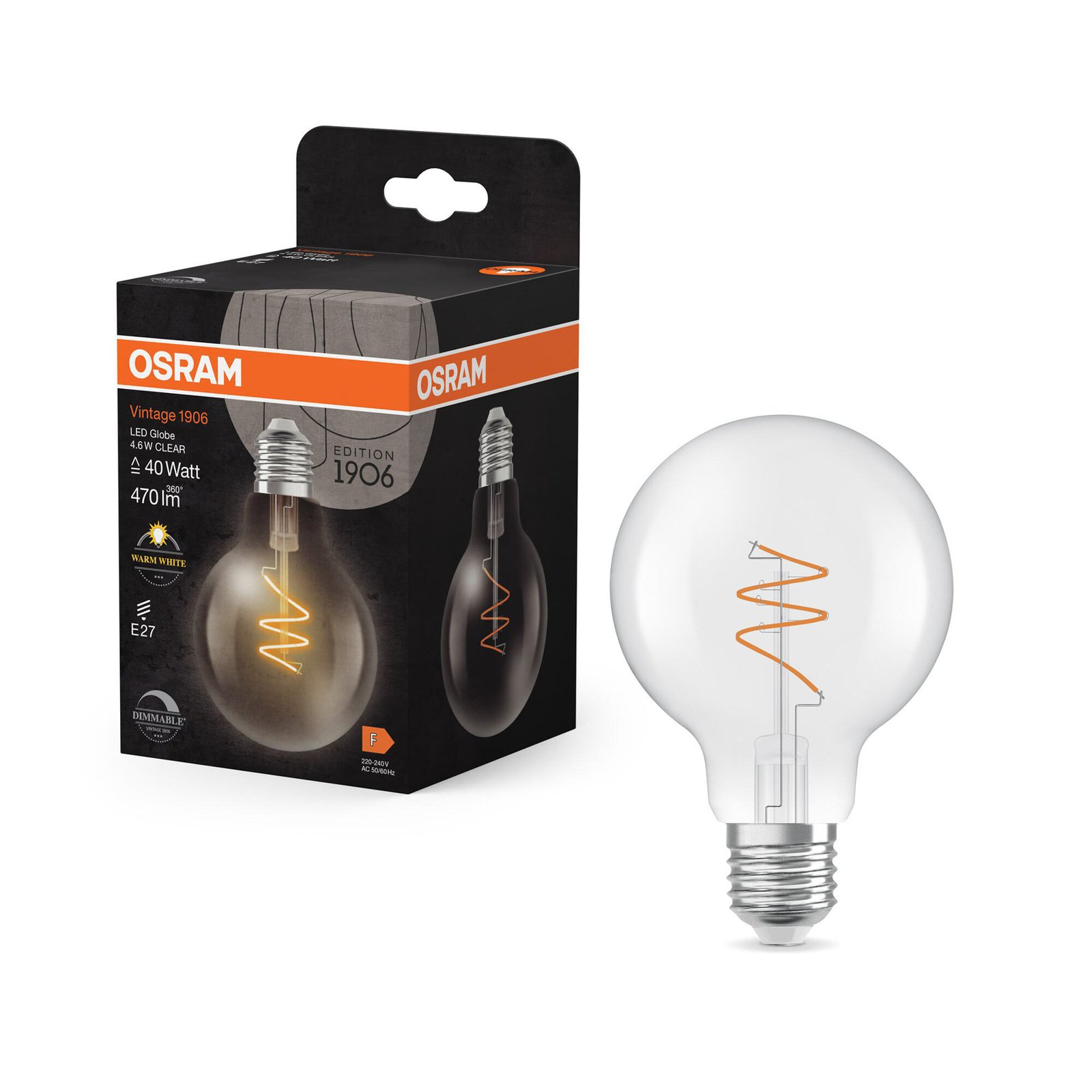 OSRAM LED vintāža G80 E27 4,6W 927 spirālveida kvēldiega caurspīdīga,