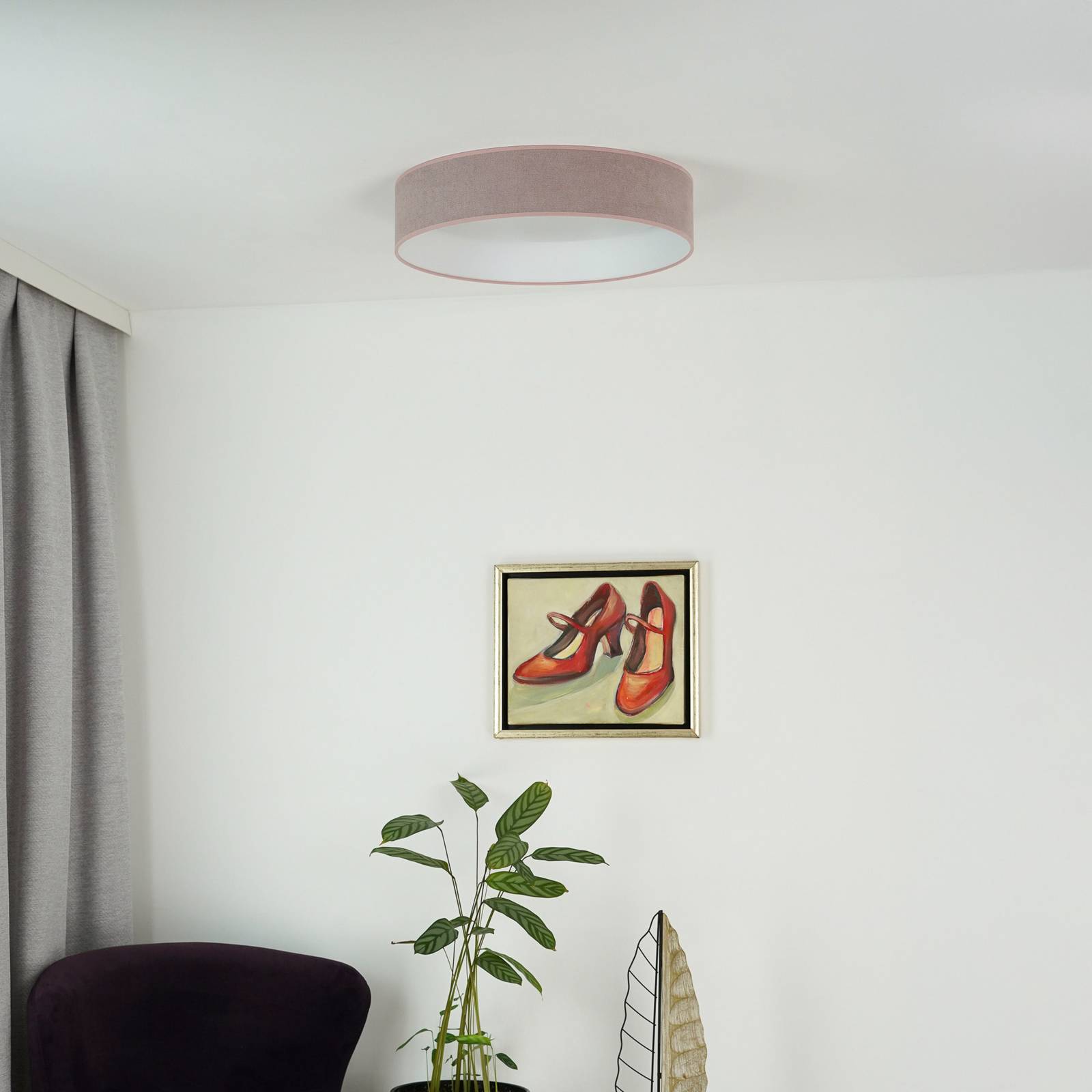 Lampa sufitowa LED Plafon, różowy, tkanina, Ø 45 cm, ściemniany 3-stopniowo