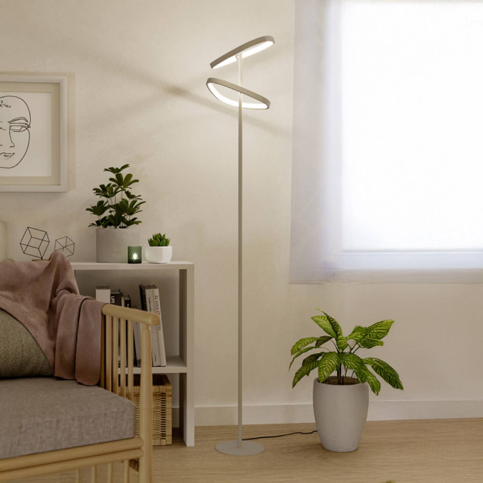 Lampa stojąca LED EGLO LEPORANO, beżowa, wysokość 160 cm, 2-punktowa, CCT
