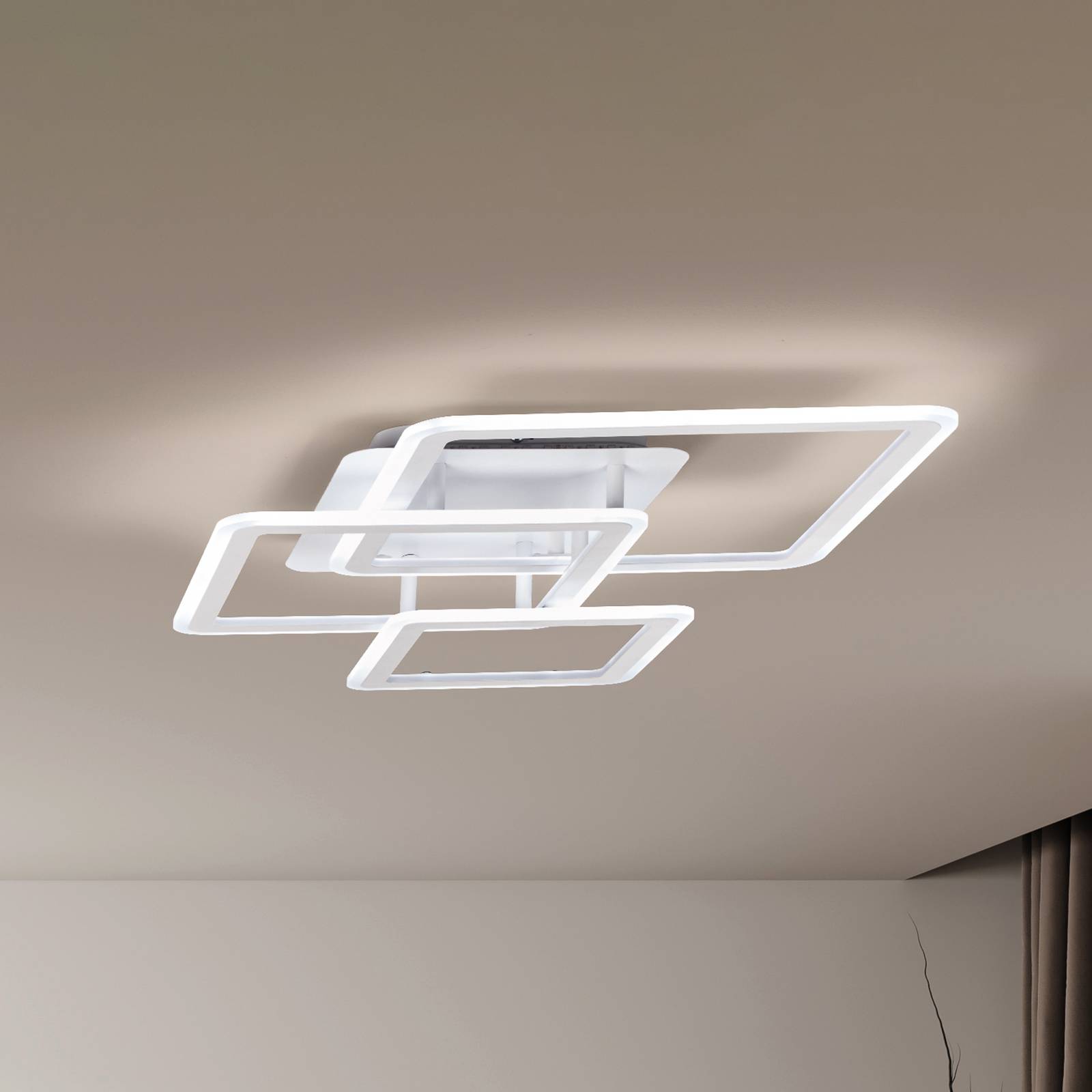 Lampa sufitowa LED Gelder, kolor piaskowo-biały, długość 65 cm, metalowa, RGBW,