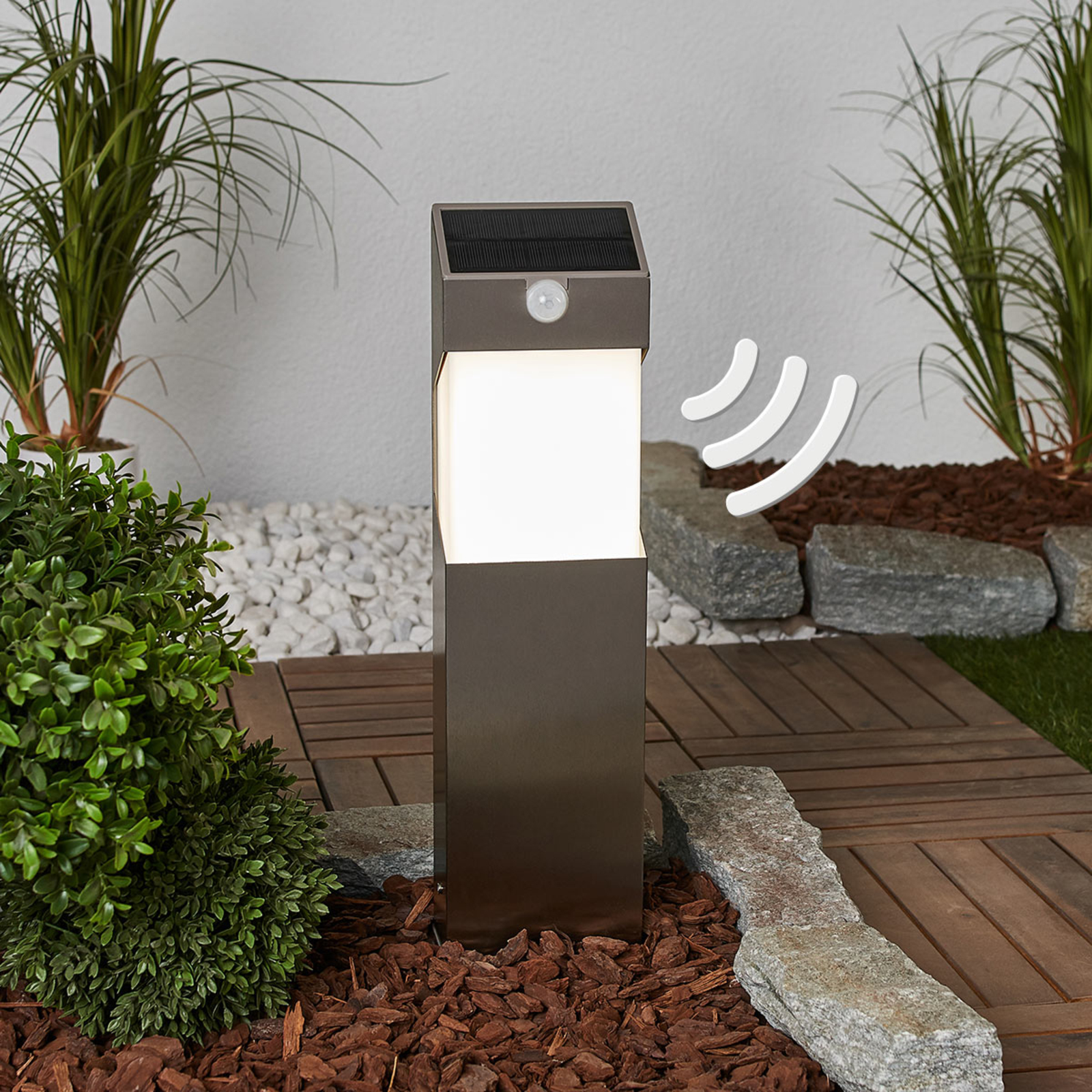 Eco-Light Solstel - LED solar path light with sensor, stainless steel, plastic, 1 W, energy efficiency: A+, L: 12 cm, W: 6 cm, H: 45 cm