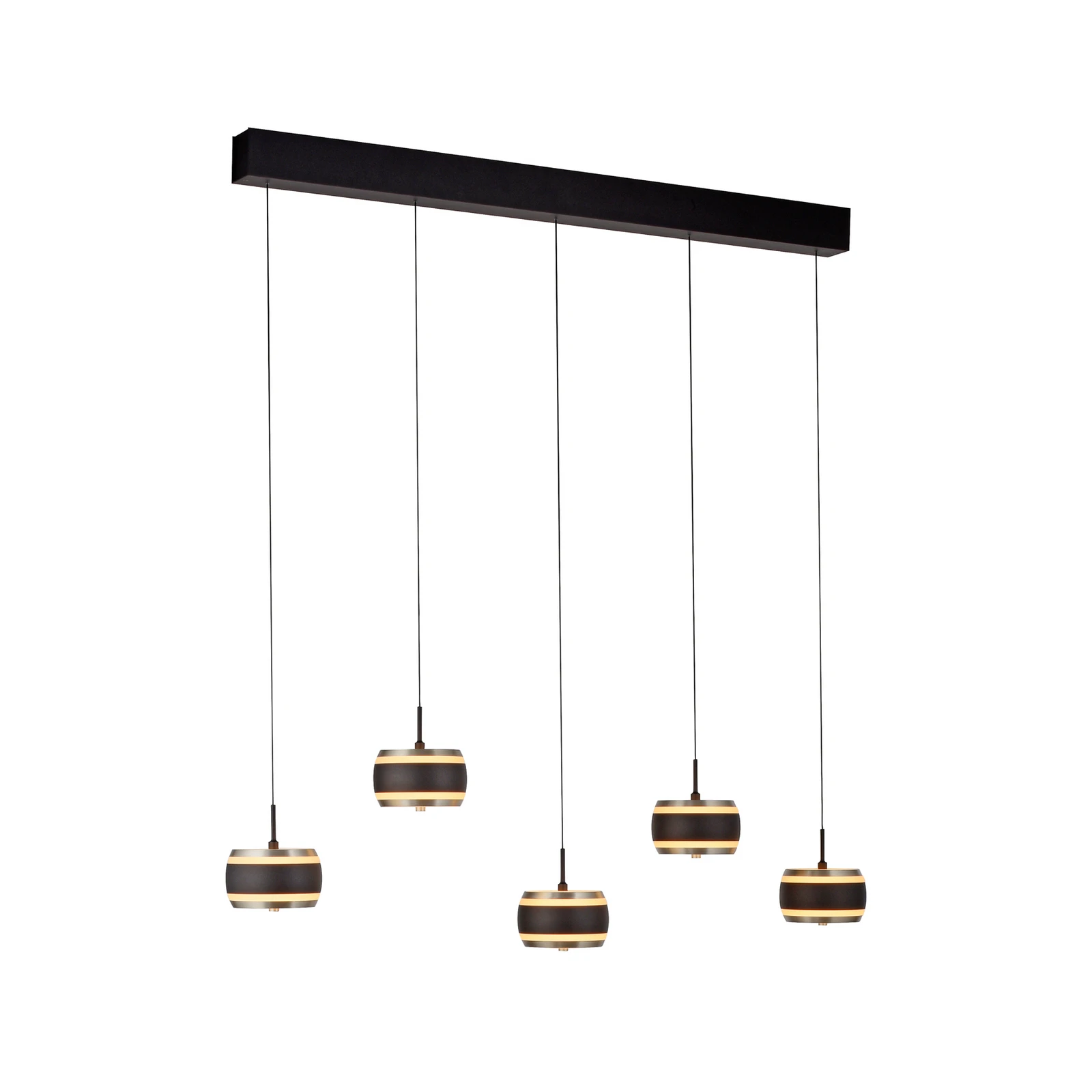 Suspension LED PURE Falling Rings, noire, longueur 101 cm, à 5 lampes