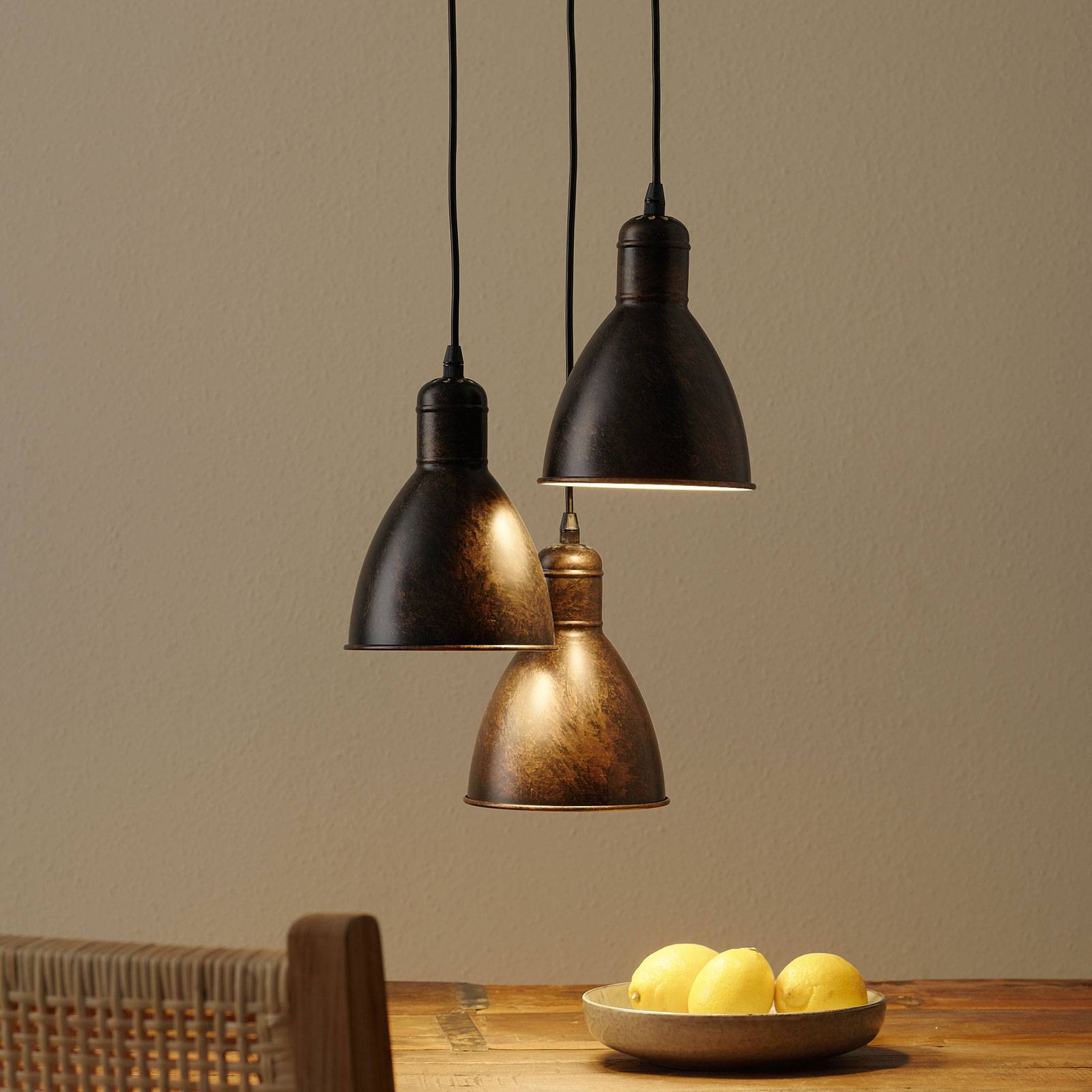 Lampa wisząca Priddy 1, 3-pkt. antyczna miedź