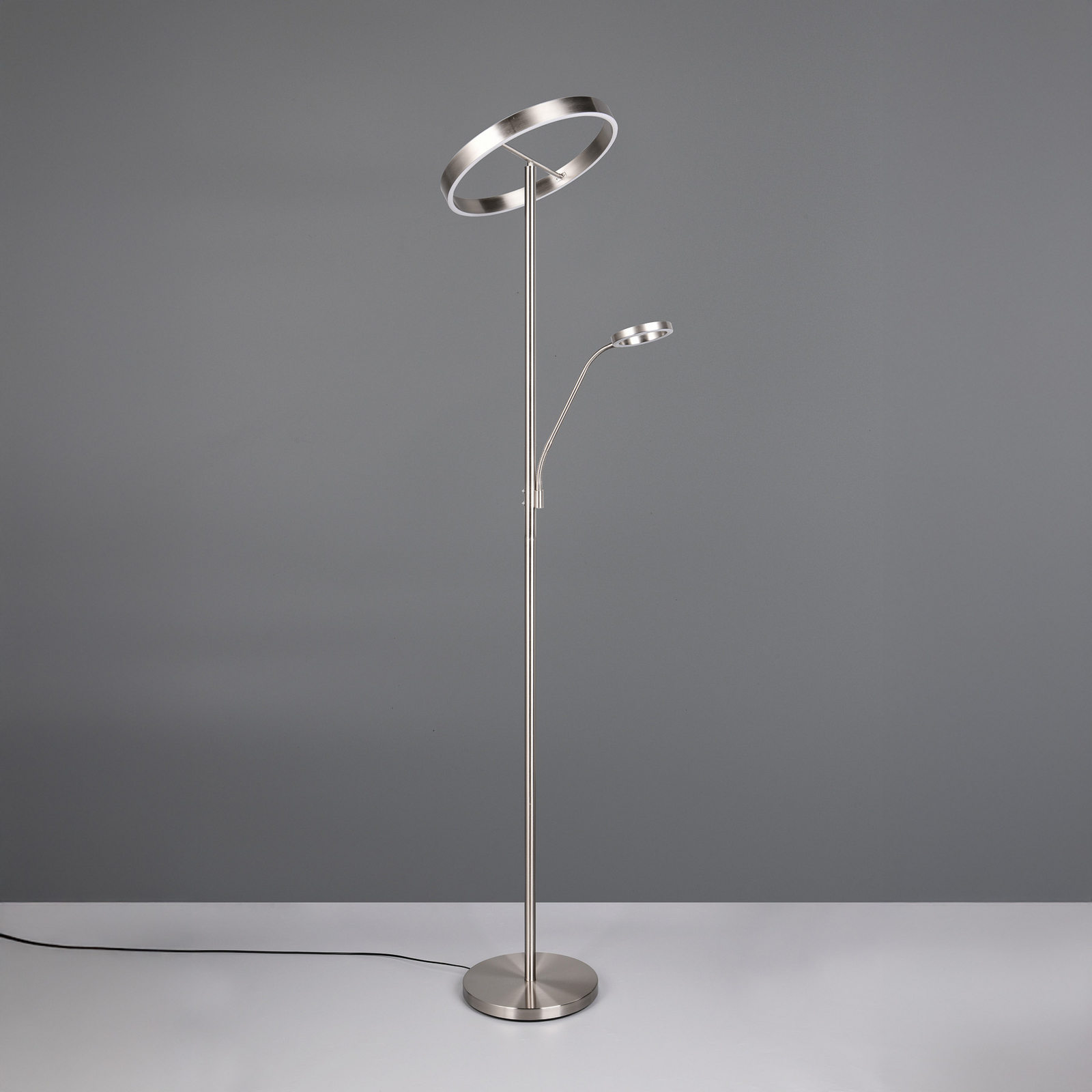 LED stāvlampa Willis, niķelis, augstums 180 cm, metāla CCT dimmeris