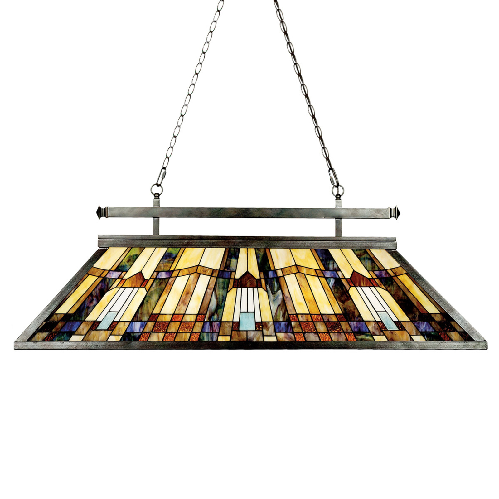 Závesná lampa Inglenook s farebným sklom, D 121 cm