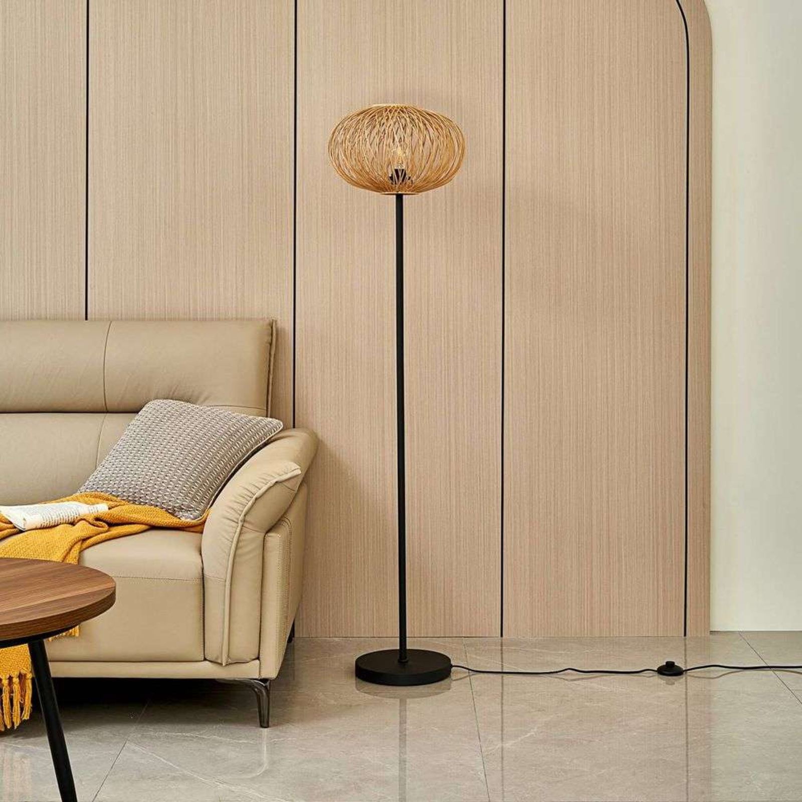 Solvira Lampadar Bamboo/Black - Lindby