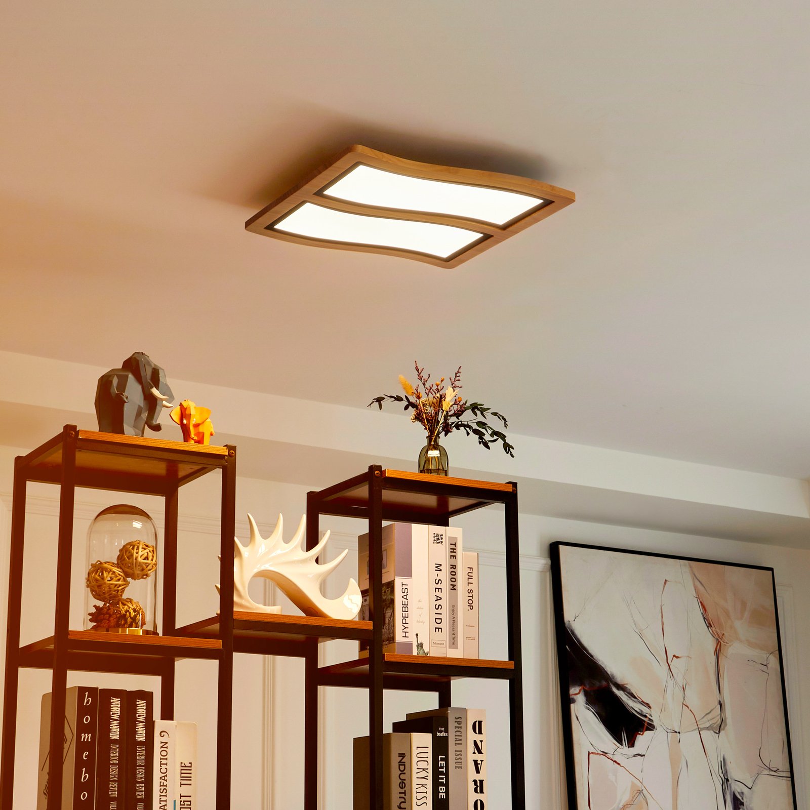 Lucande Joren LED plafondlamp hout 2-lamps