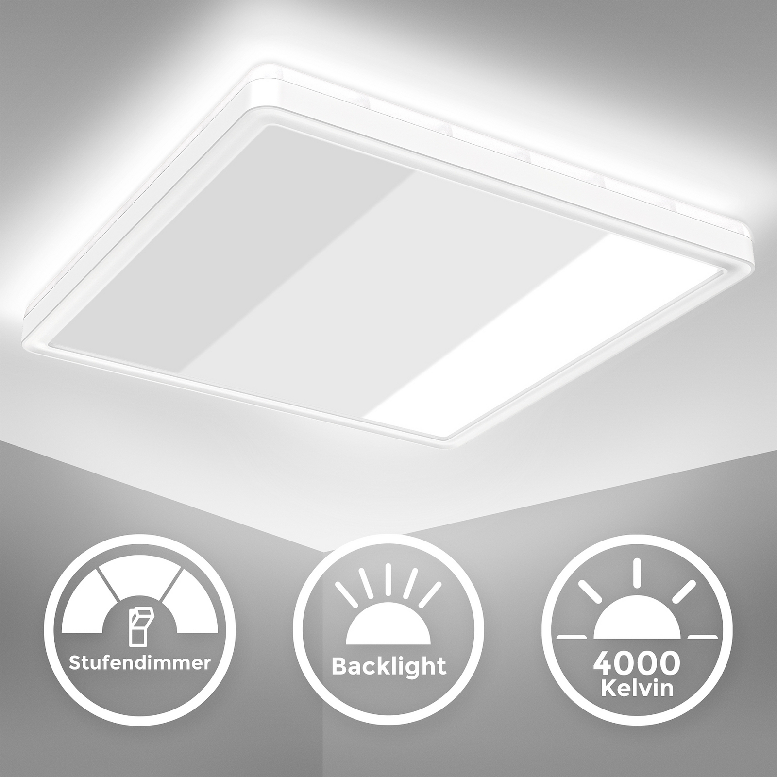 LED paneel Eki, 29 x 29 cm, wit, step-dimbaar, achtergrondverlichting, 4.000K LED paneel Eki, 29 x 29 cm, wit, step-dimbaar, achtergrondverlichting, 4.000K