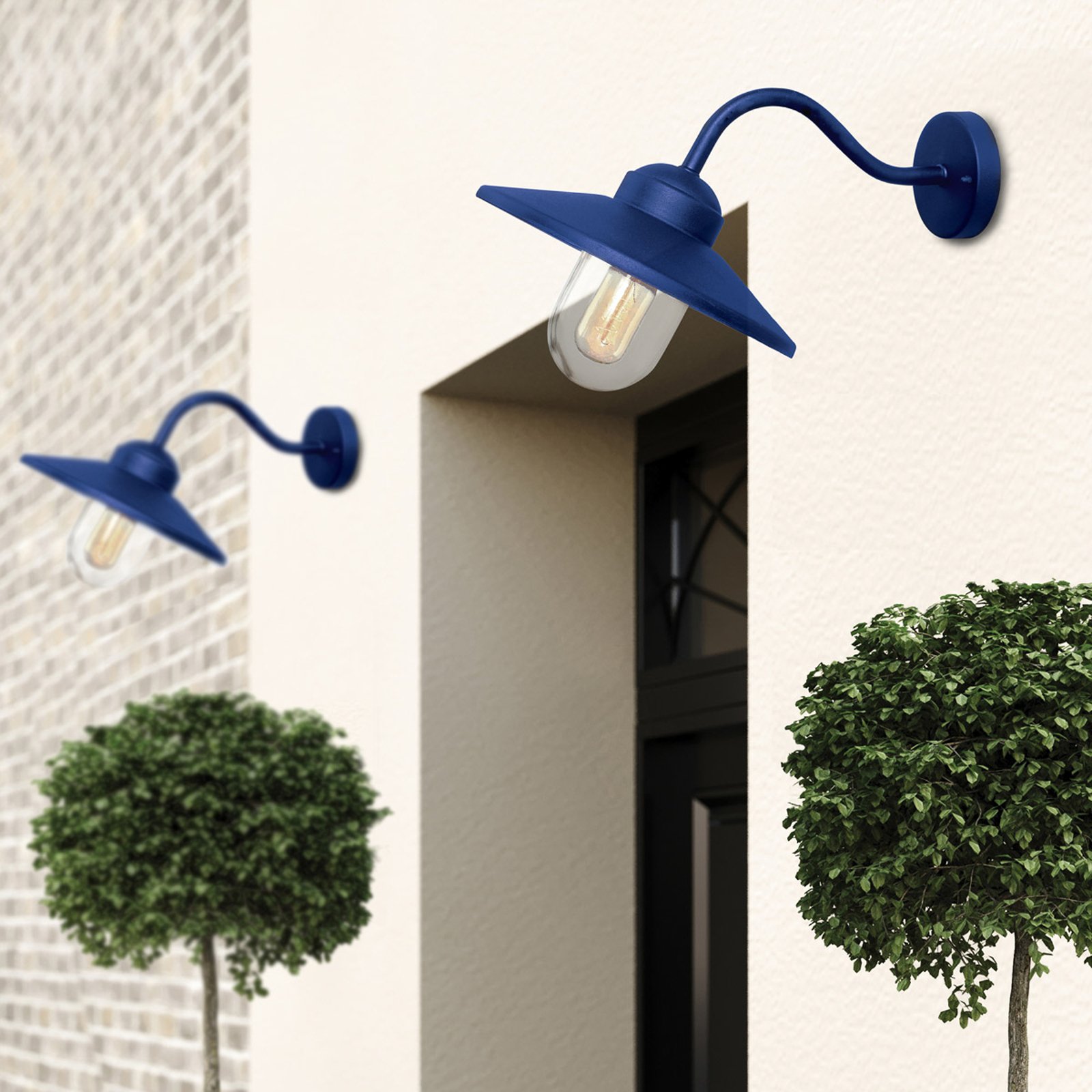 Outdoor wall light Klampenborg, blue, lantern, stainless steel