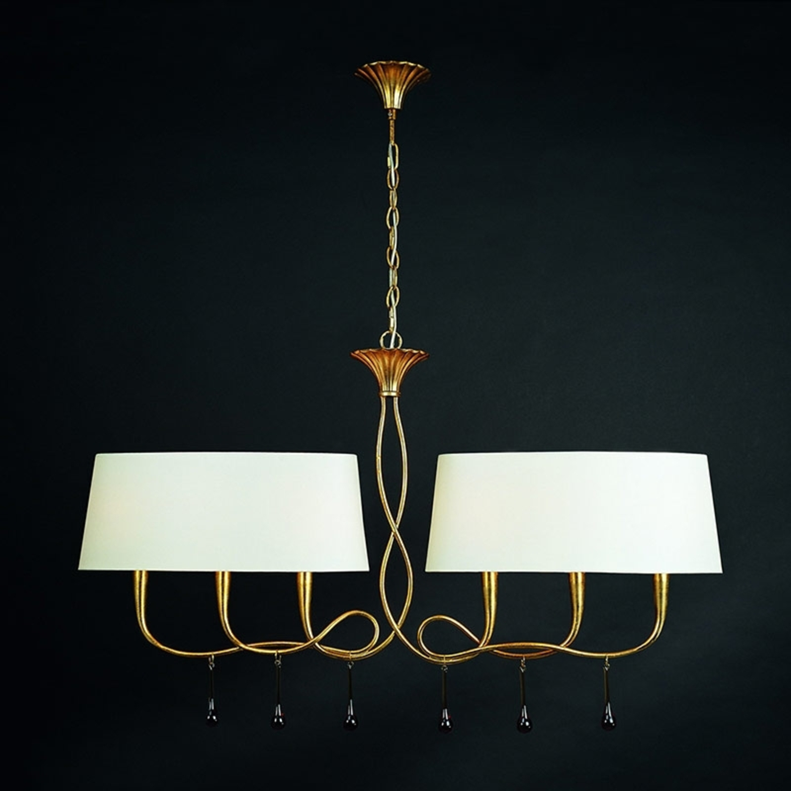 Hanglamp Paola 6-lamps in goud en crème