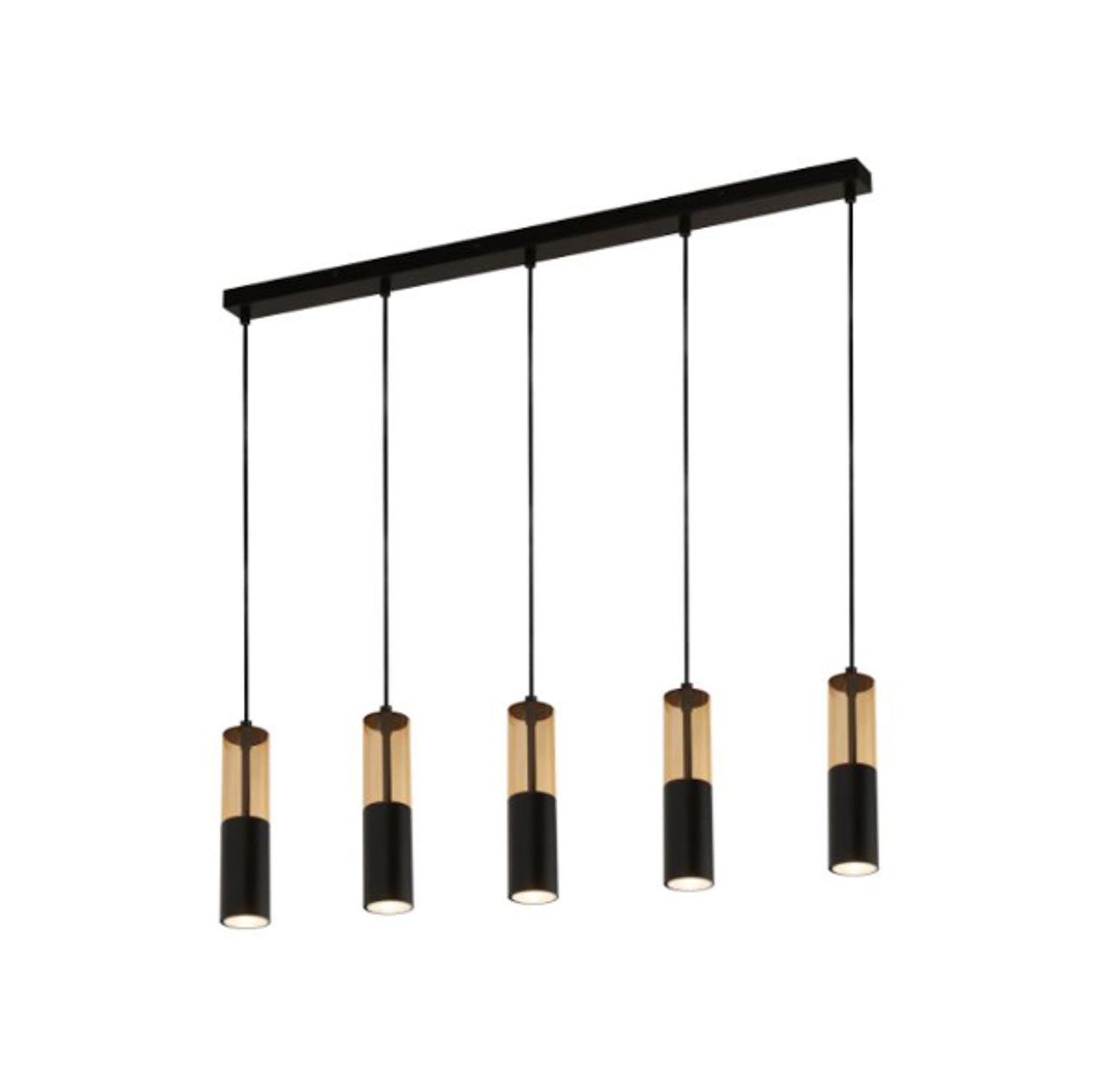 Lampă suspendată Merrygold, negru/ambră, metal, GU10, 5 becuri.