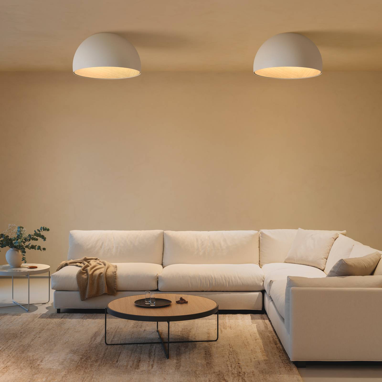  Vibia Vibia Led Ceiling Light Duo, White, Height 19 Cm, Oak Wood 