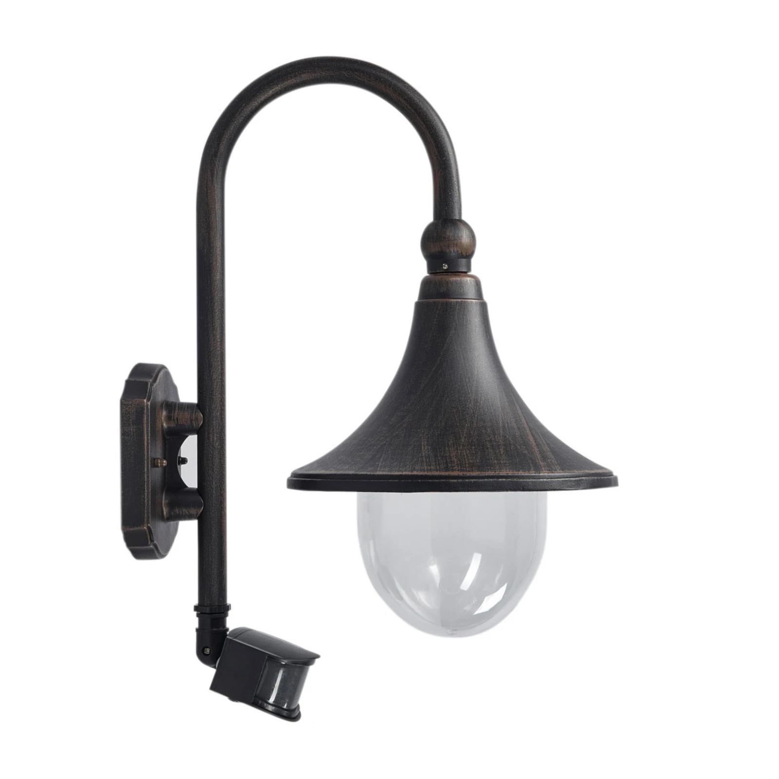 Candeeiro de parede exterior Lindby Daphne, preto antigo, com sensor, E27