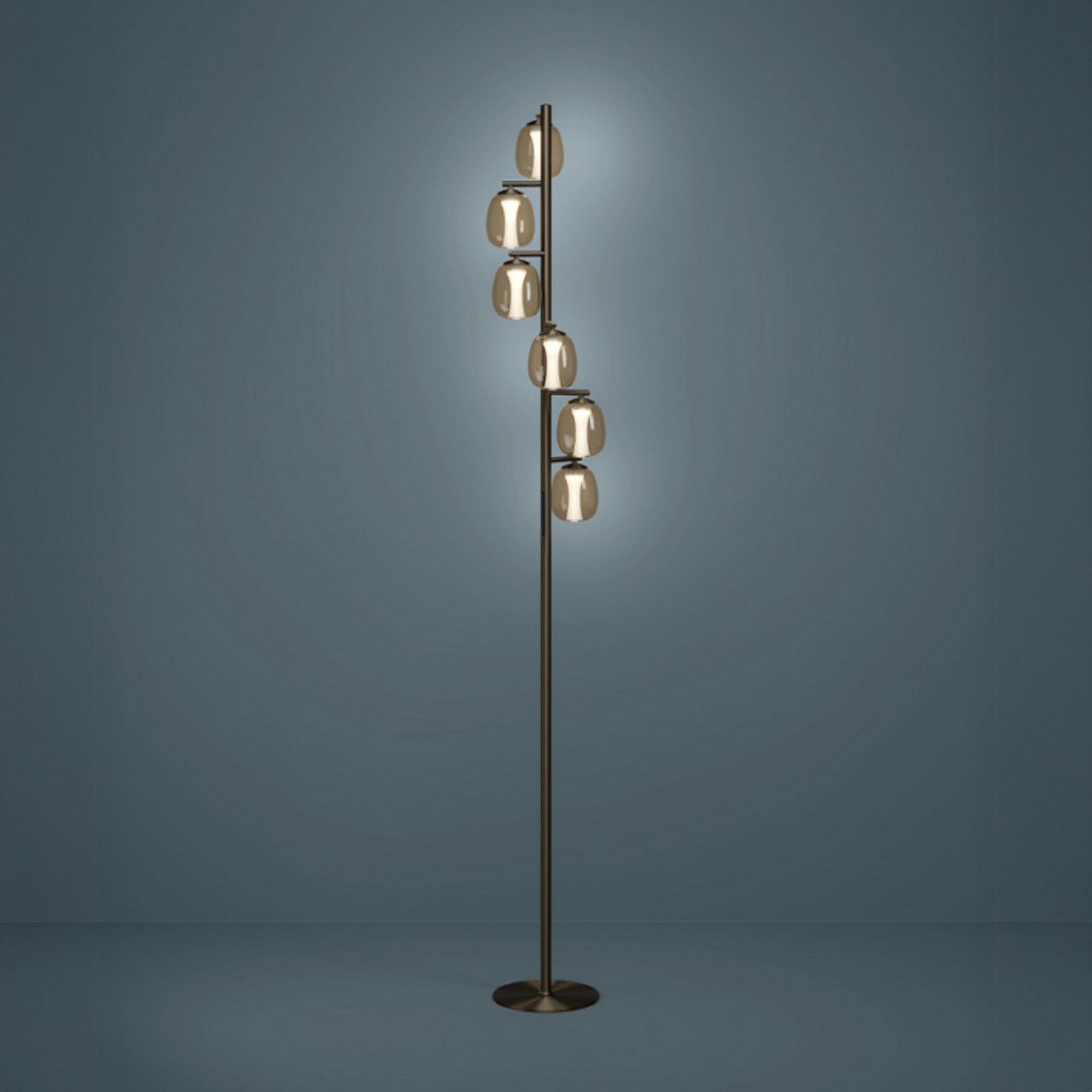 LED podna lampa Stars of Light, FERRO, bronca/smeđa, 156 cm, 6 svjetiljki - Dnevni boravak/blagovaonica - smeđe-prozirna, tamna bronca - Staklo