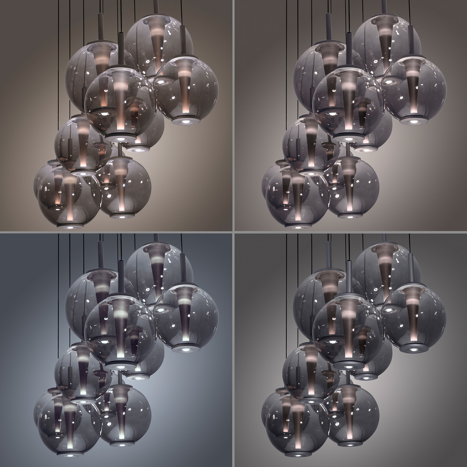 PURE LED-Pendellampe E-Infinity grau/rauchgrau 198 cm,10-flg