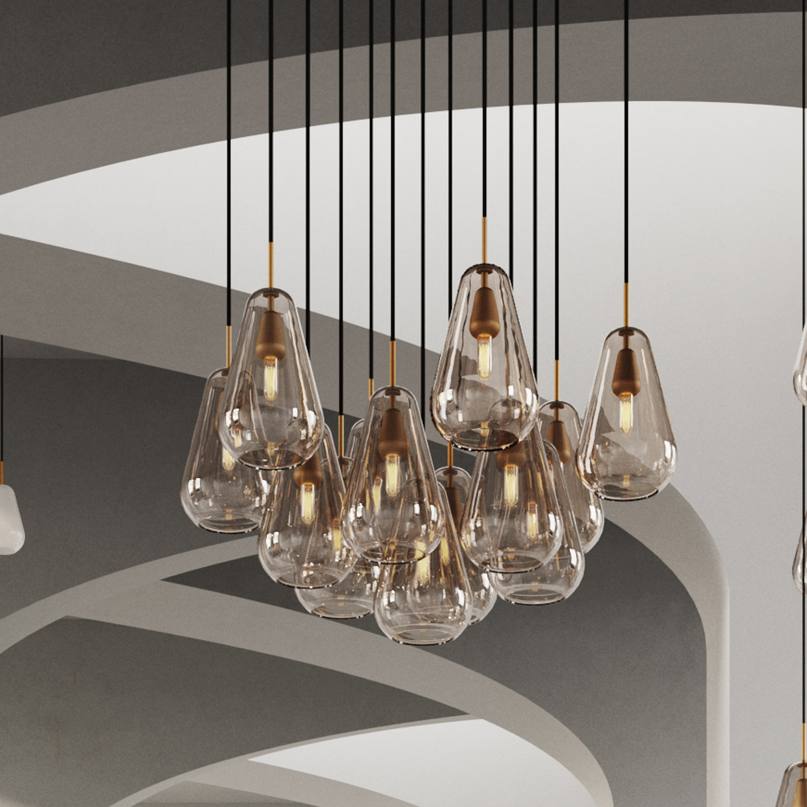 Anoli 13 chandelier gold/gold, 13 lights - Nuura