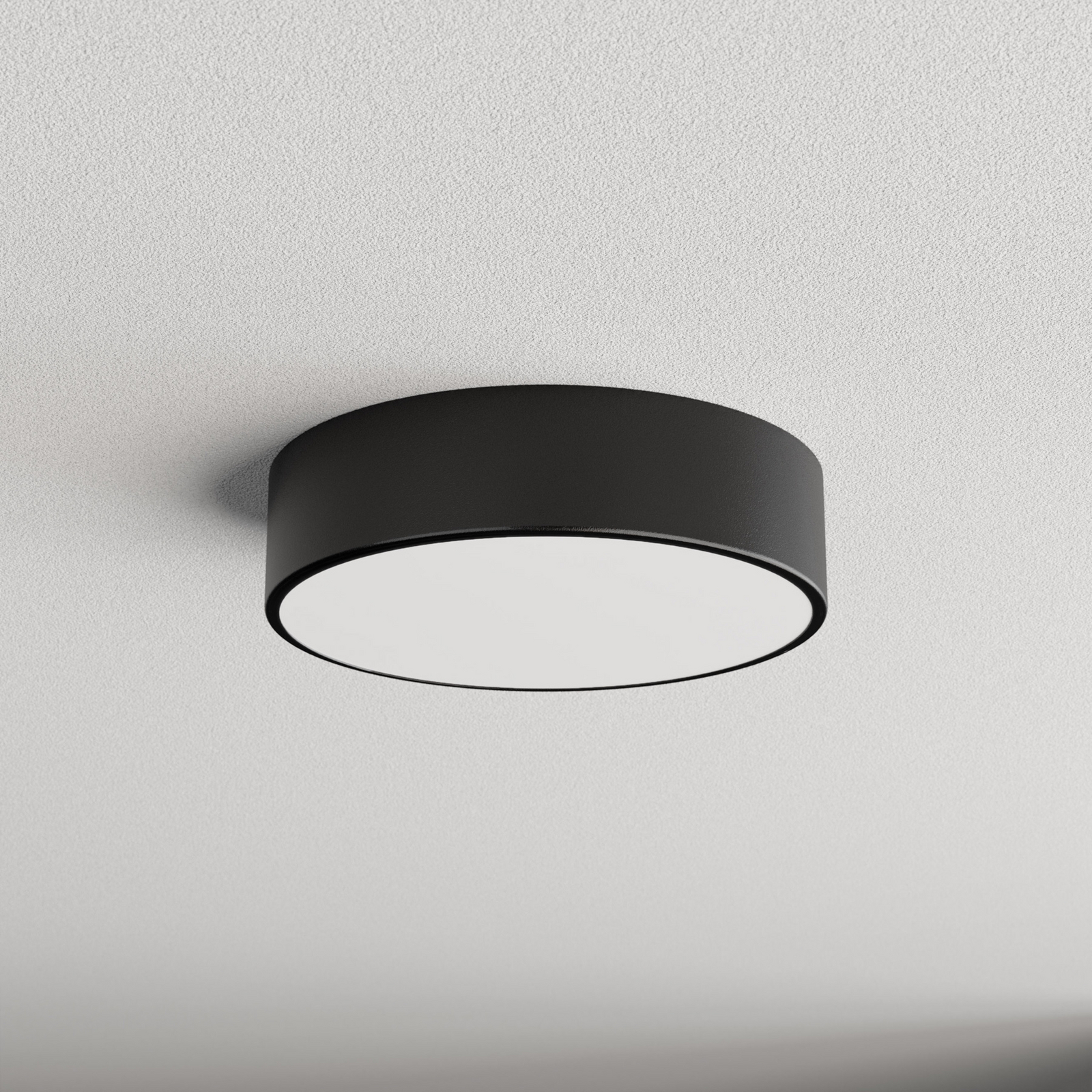 Cleo 300 ceiling lamp, black, sensor, IP54, Ø 30 cm, metal