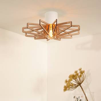 Zidane ceiling lamp 45 cm white, wooden elements