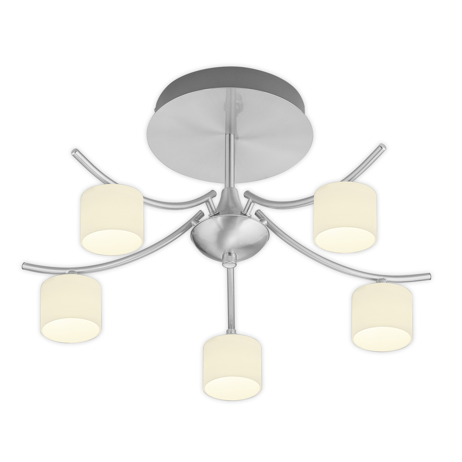 Mila LED ceiling light nickel 5-bulb cylinder