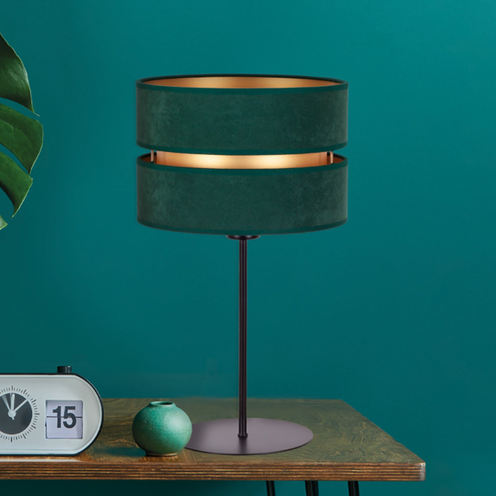Lámpara de mesa Duo, verde/oro, altura 50 cm