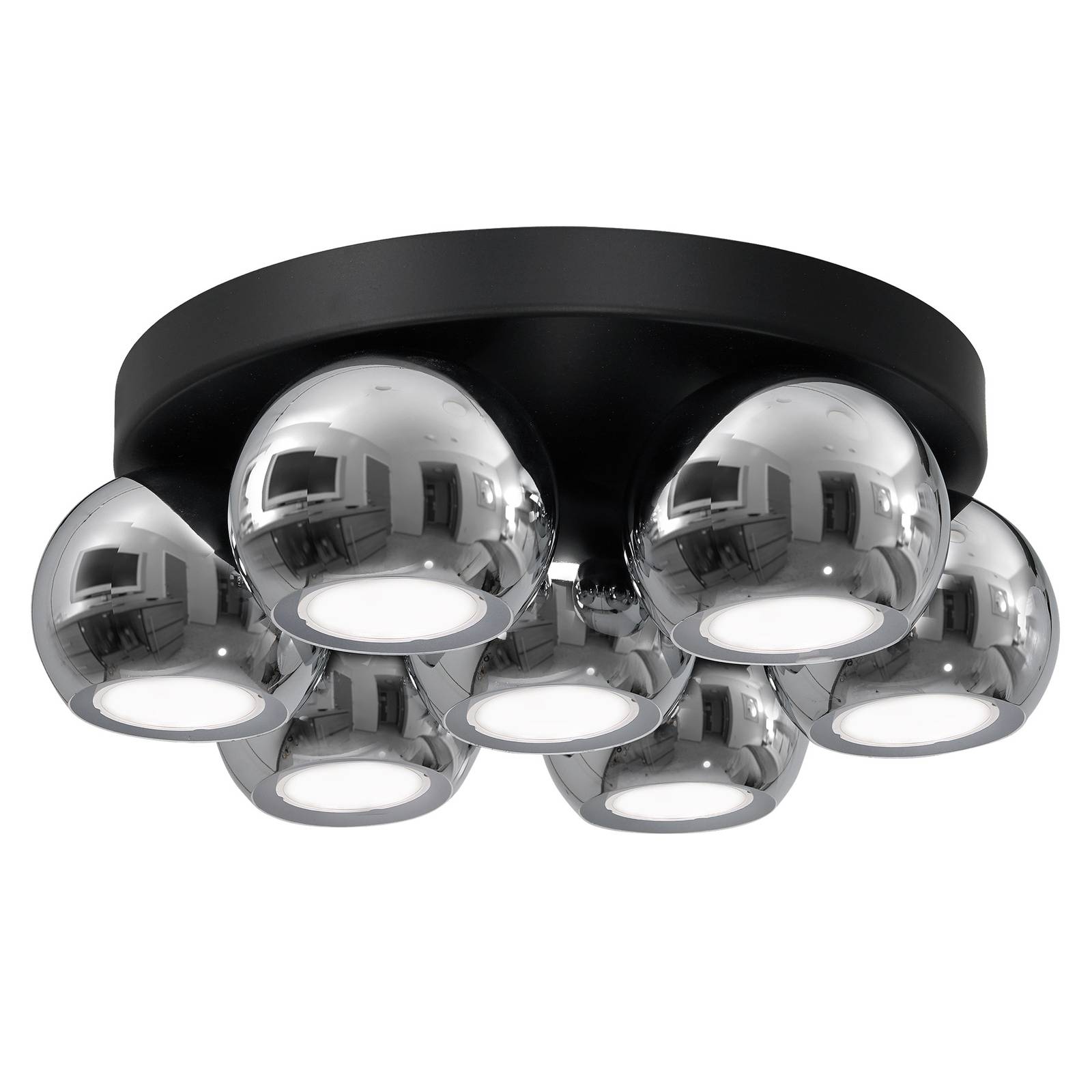 Taklampa Lexa, 7 lampor runt svart/krom