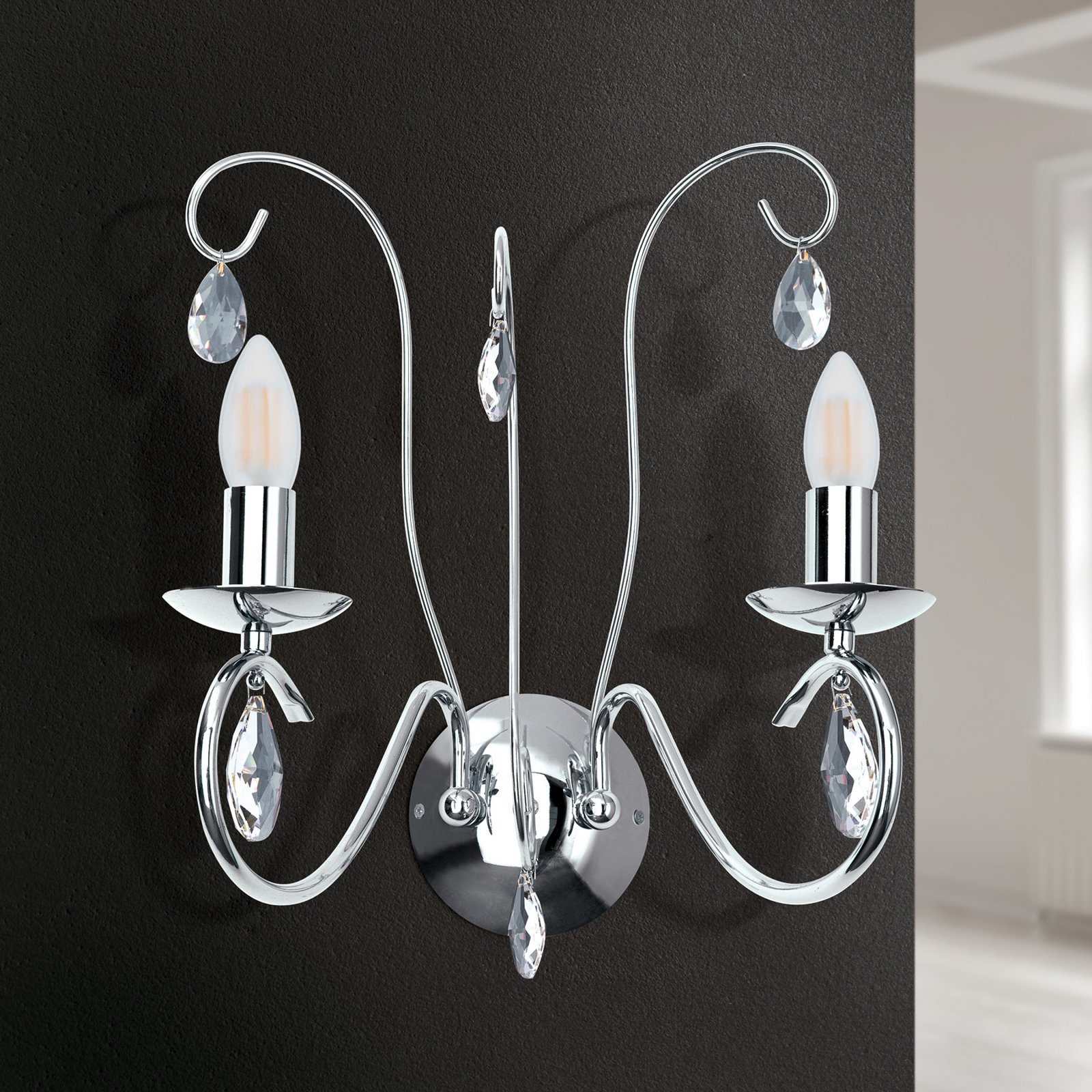 Wall light Alessia 2-bulb crystal glass chrome