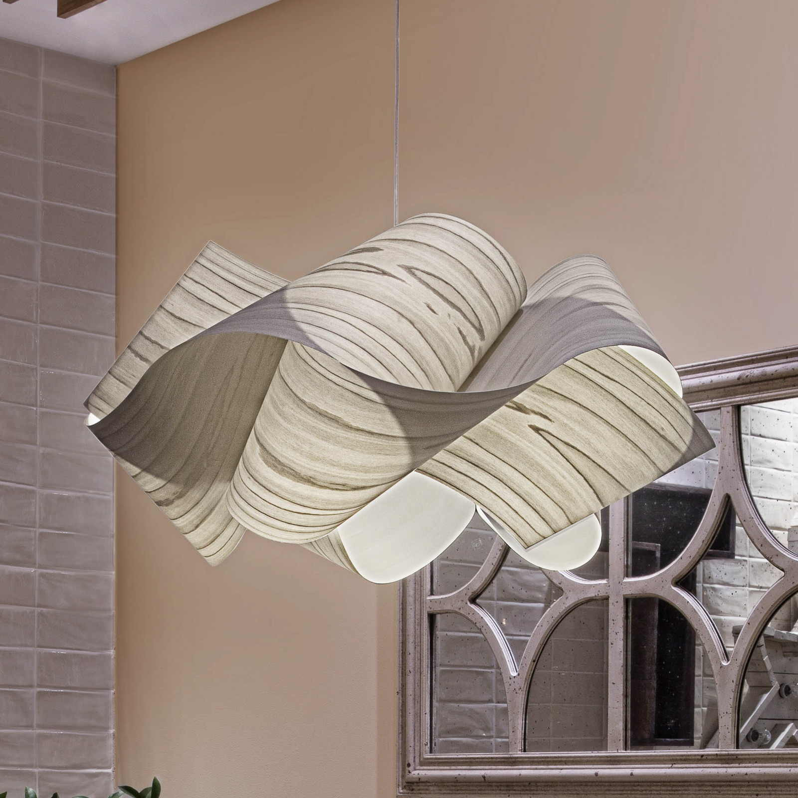 LZF LAMPS LZF lampă suspendată Swirl gri/nichel Ø 54 cm lemn - Camera de zi / sufragerie - Design - gri nichel