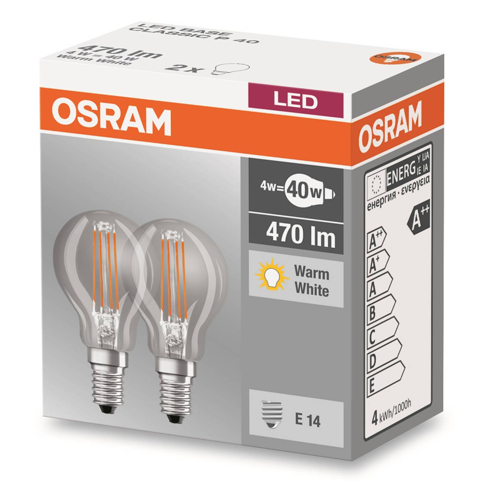 OSRAM Ampoule goutte LED E14 4 W 827 kit de 2