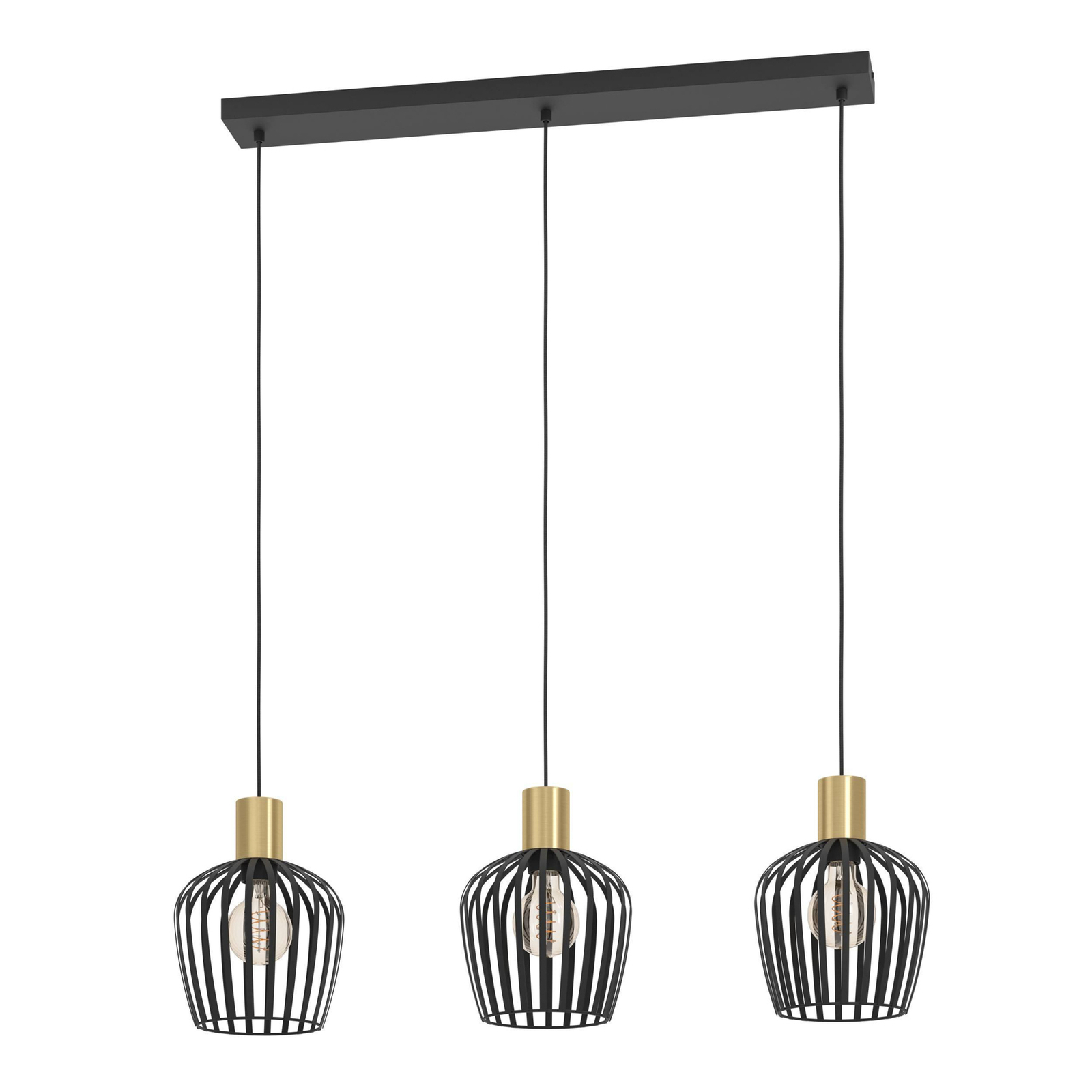 Viseća lampa Empoli, crna/boja mesinga, 3 žarulje.