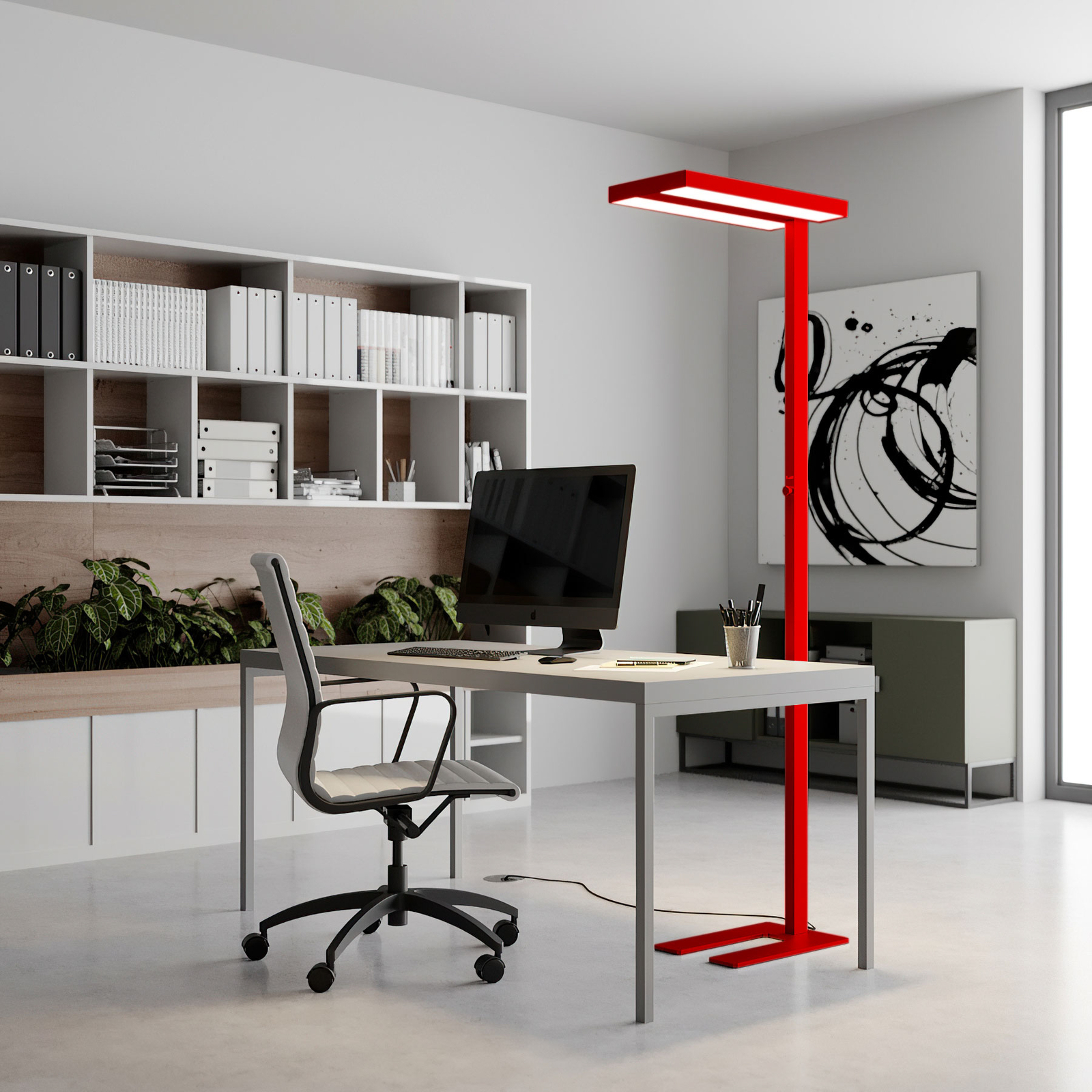 Arcchio LED floor lamp Logan Basic fluorescent red 6,000 lm dimmable