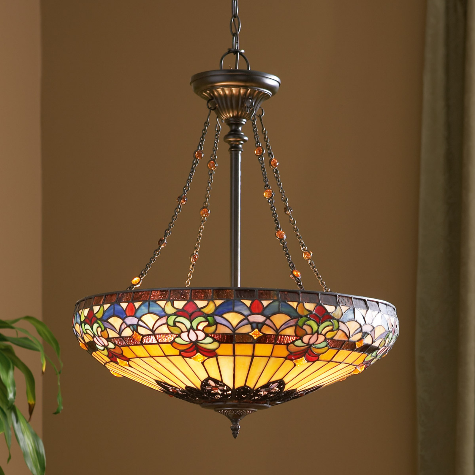 QUOIZEL Detailed hanging lamp Belle Fleur, for Living / Dining Room, metal, glass, E27, 100 W, energy efficiency: A++, H: 71.1 cm