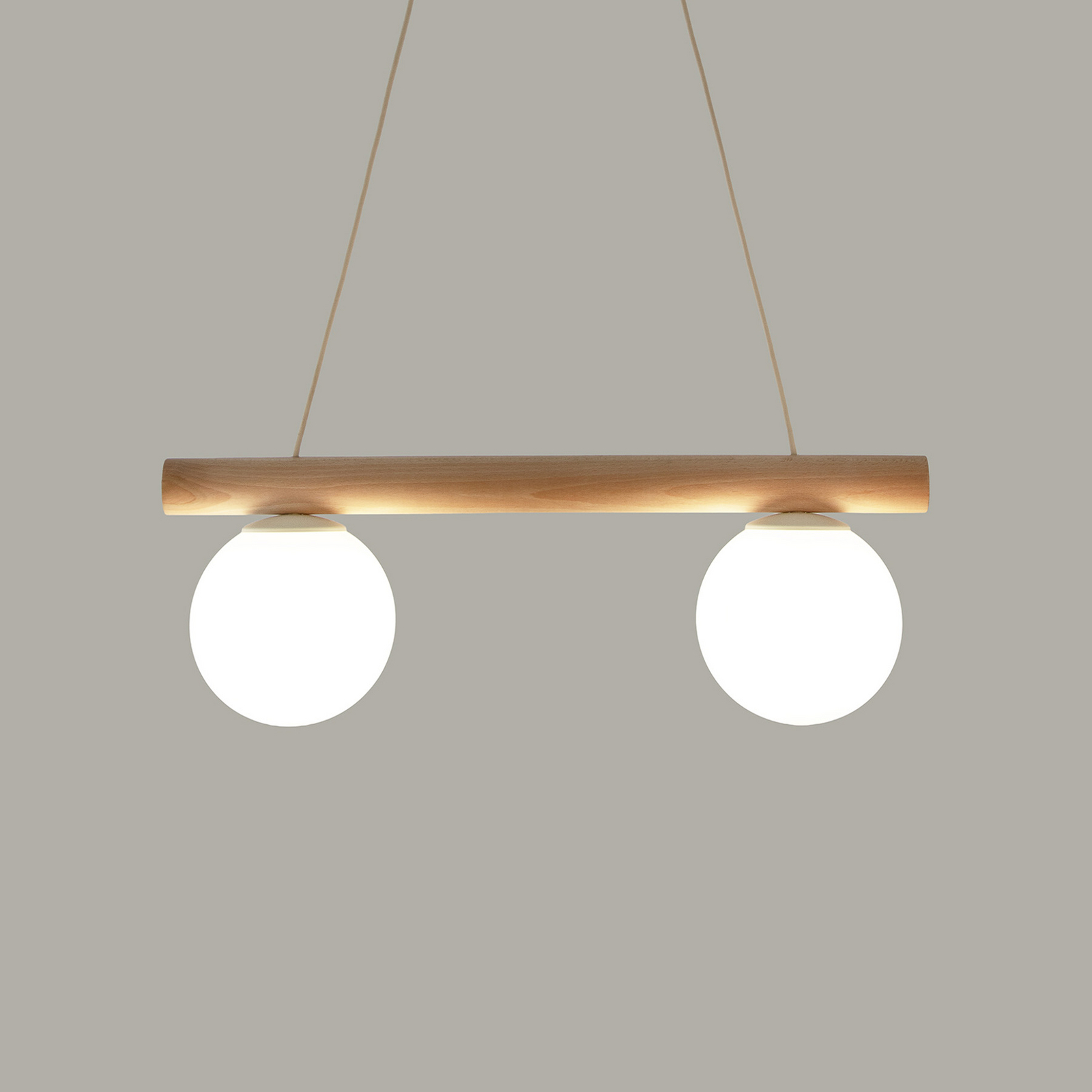 Suspension Woodstock, couleur sable, bois/métal, à 2 lampes