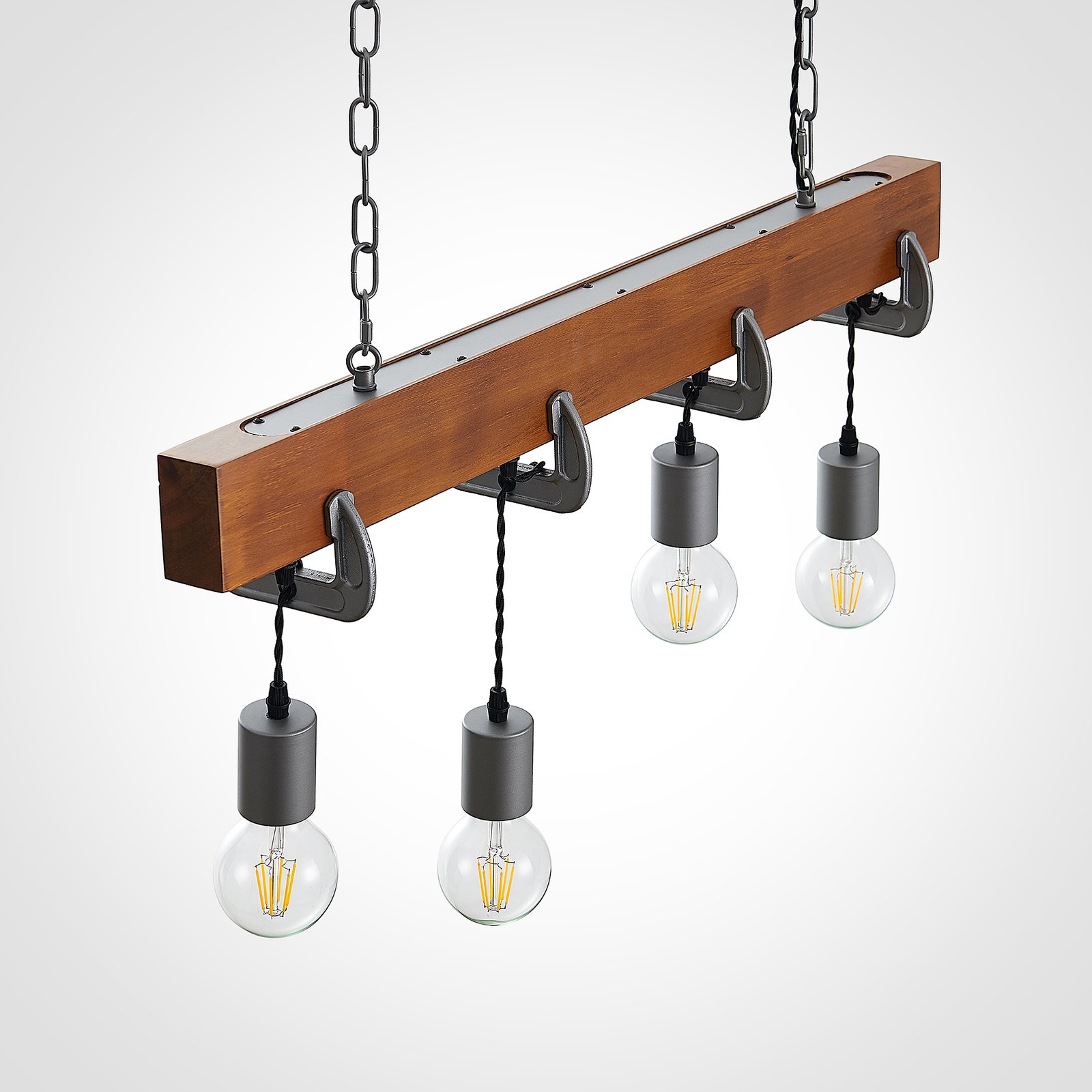Lindby Asya suspension, à 4 lampes, bois, chromée