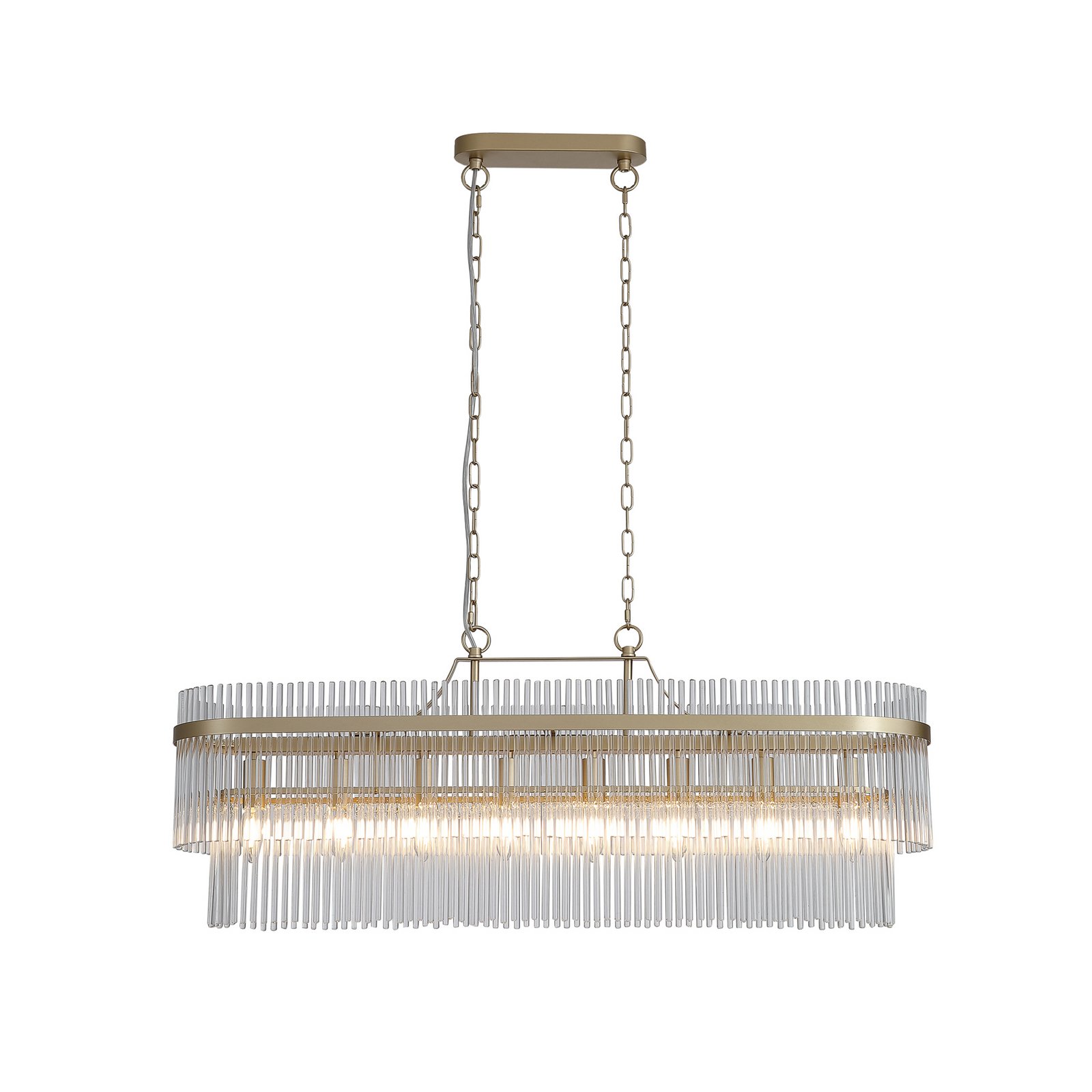 Suspension Lara, longueur 98 cm, doré/transparent, verre/métal