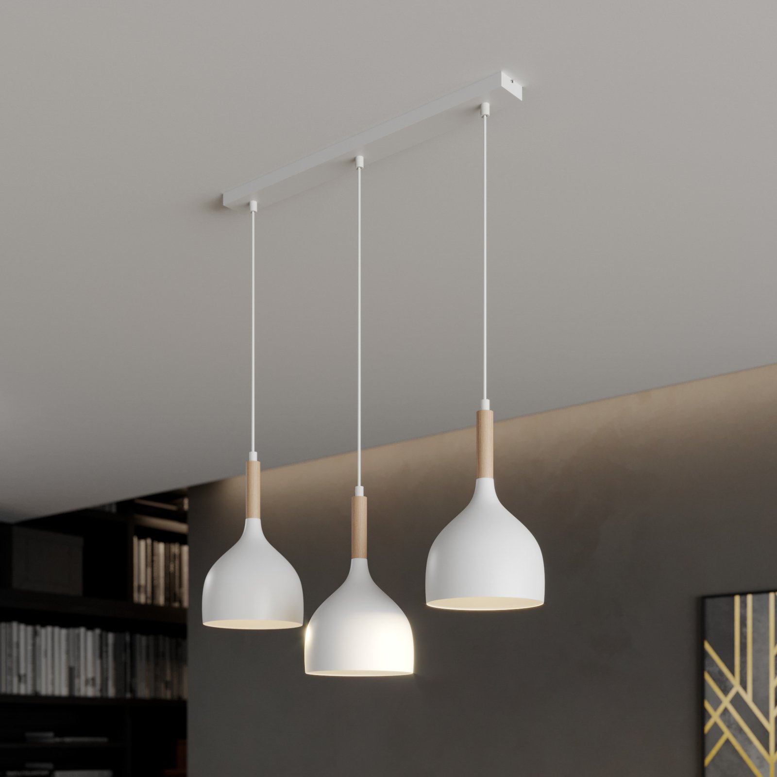 Hanglamp Noak 3-lamps lang wit/hout natuur