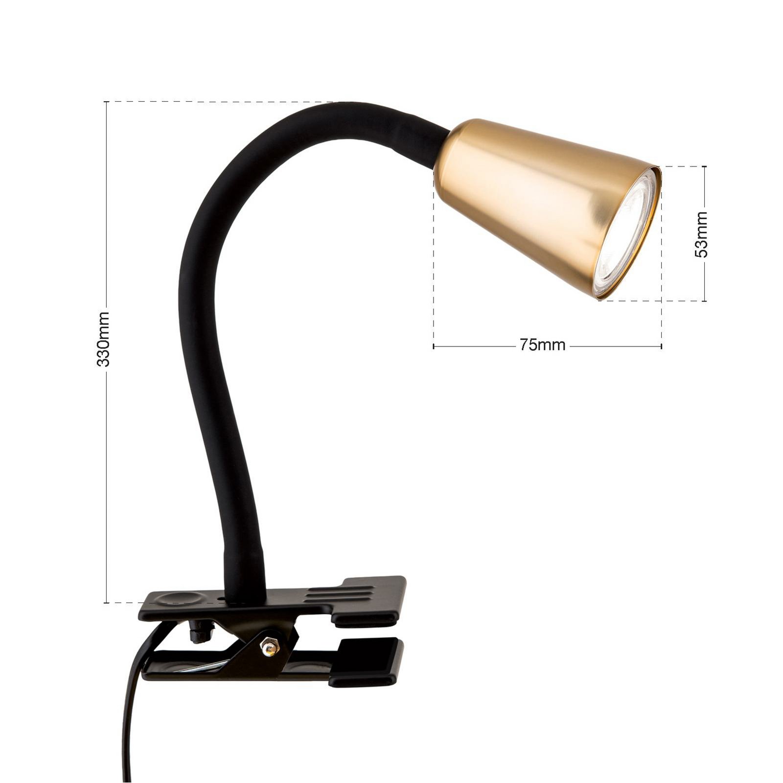 Klemlampe Dotty, messingfarvet, højde 33 cm, GU10