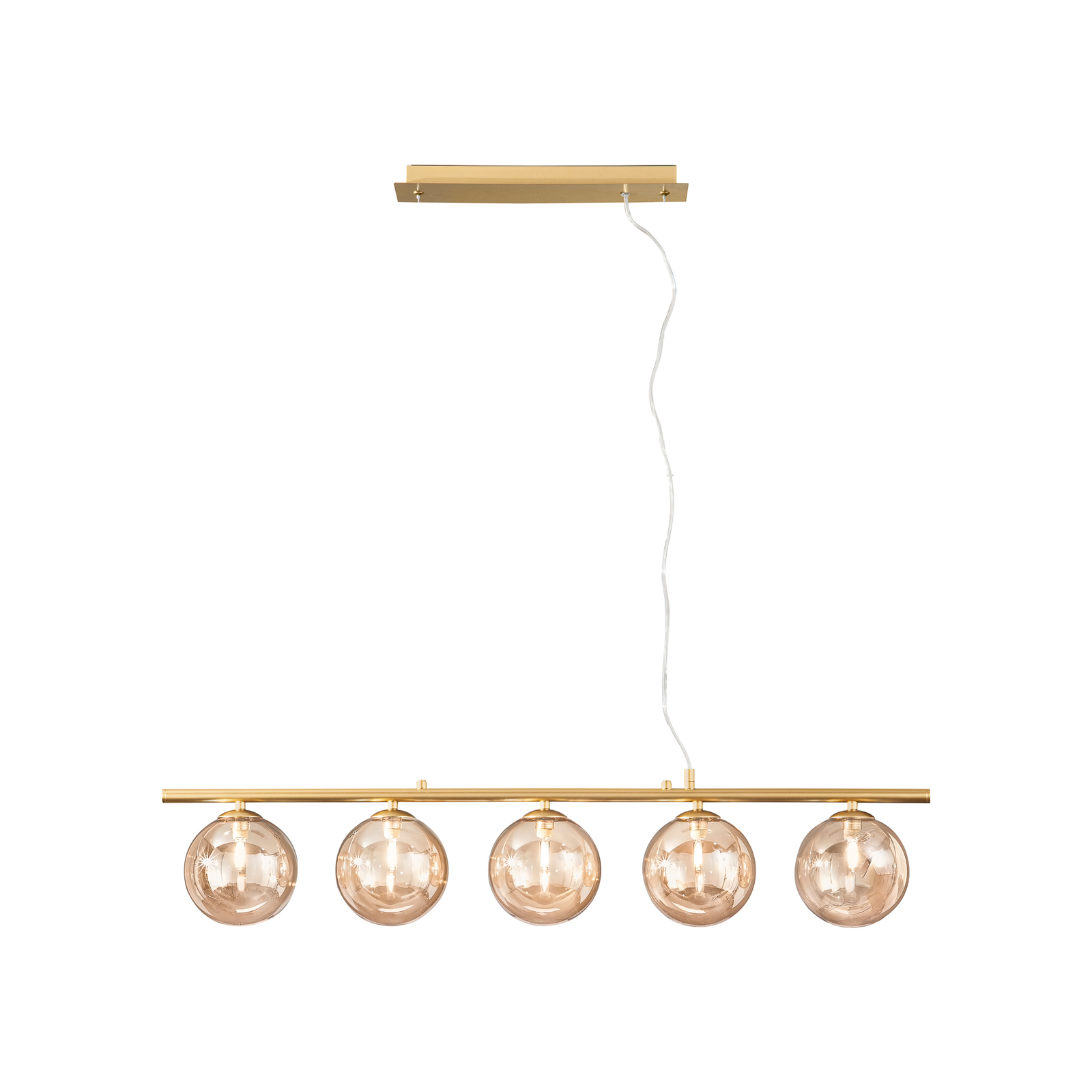 Hanglamp Neptun, crème, lengte 100 cm, 5-lamps, glas