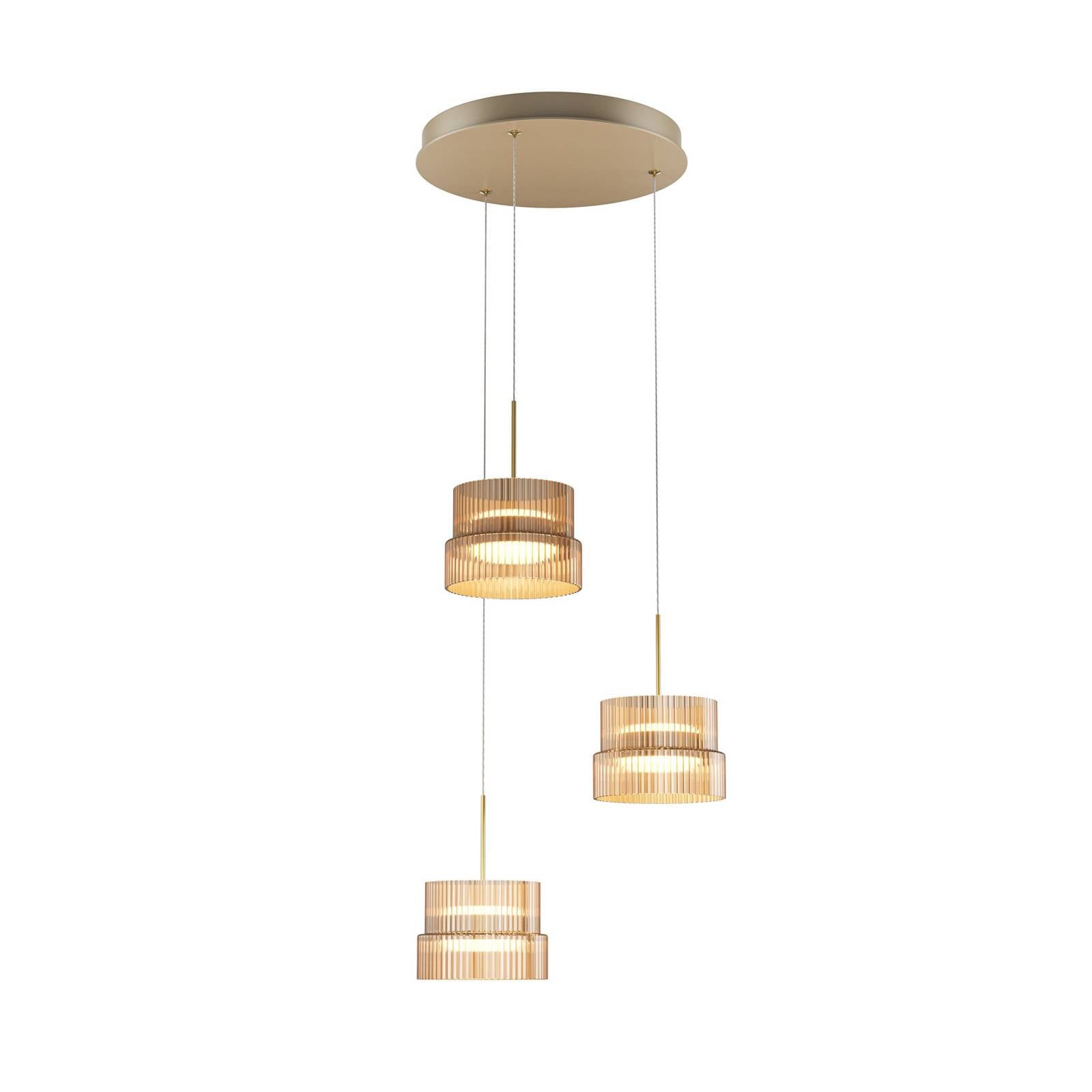 LED-Hängelampe SCALA, braun/bronze, Ø 40 cm, 3-flg. Glas dim