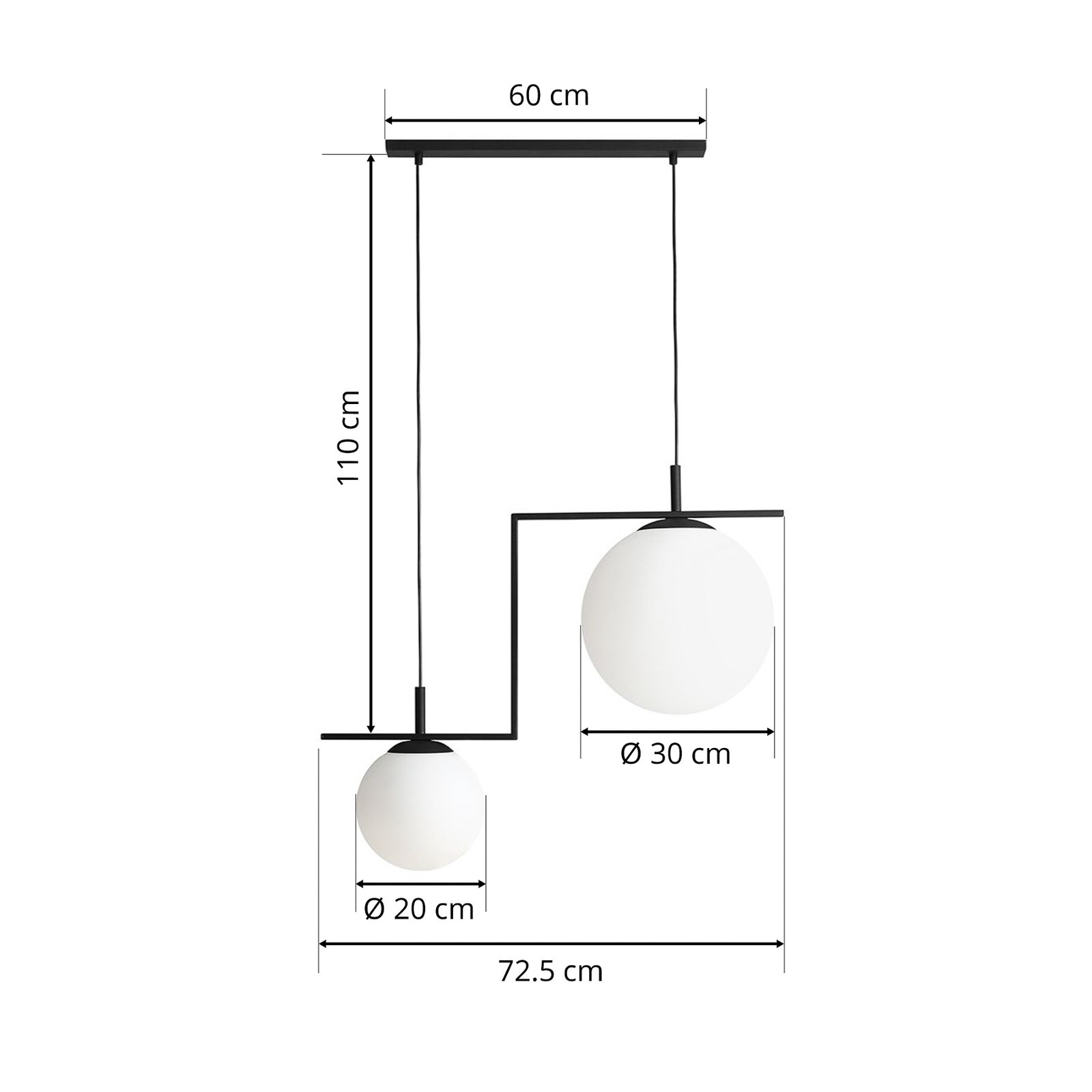 Zac hanging light, 2-bulb, black