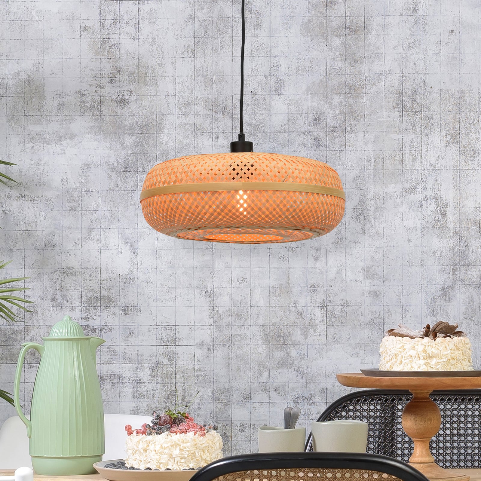 GOOD & MOJO Candeeiro suspenso Palawan, natural, Ø 40 cm, bambu, E27