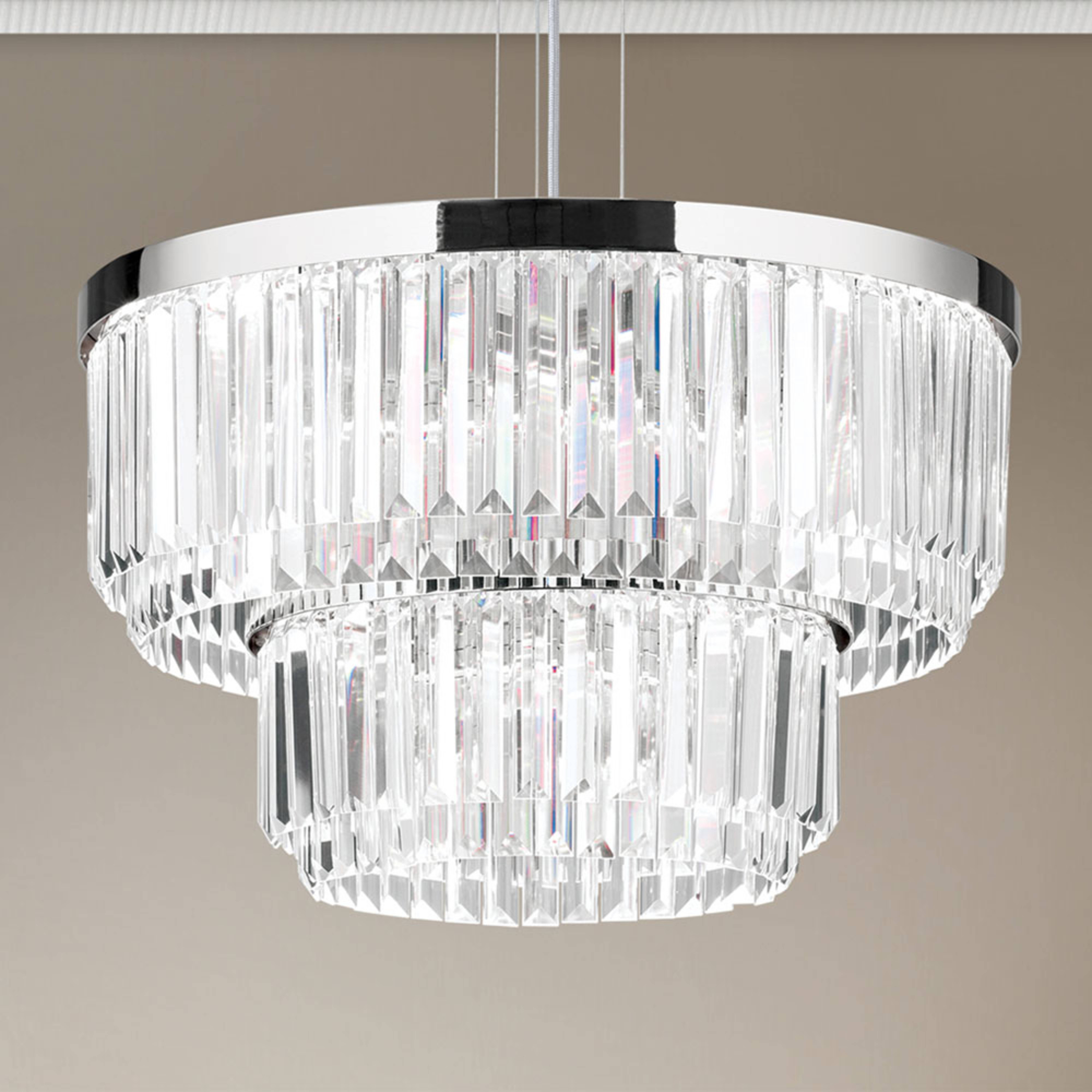 Suspension LED Prism, ronde, Ø 55 cm, chromée