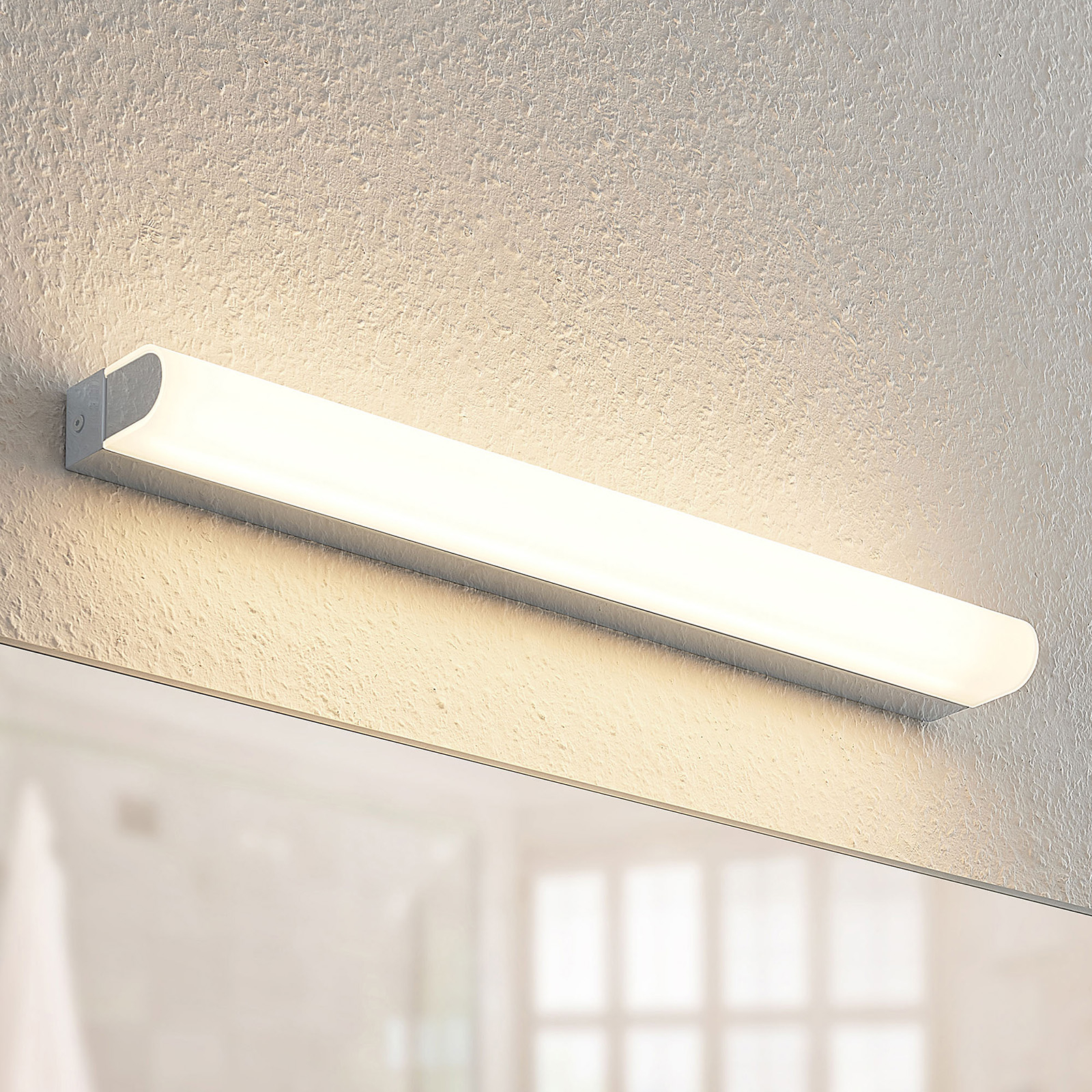 Arcchio Mourice LED wall lamp, IP44, chrome, 55 cm, for Bathroom, aluminium, iron, acrylic, 20 W, energy efficiency: A+, W: 54.5 cm, H: 4 cm