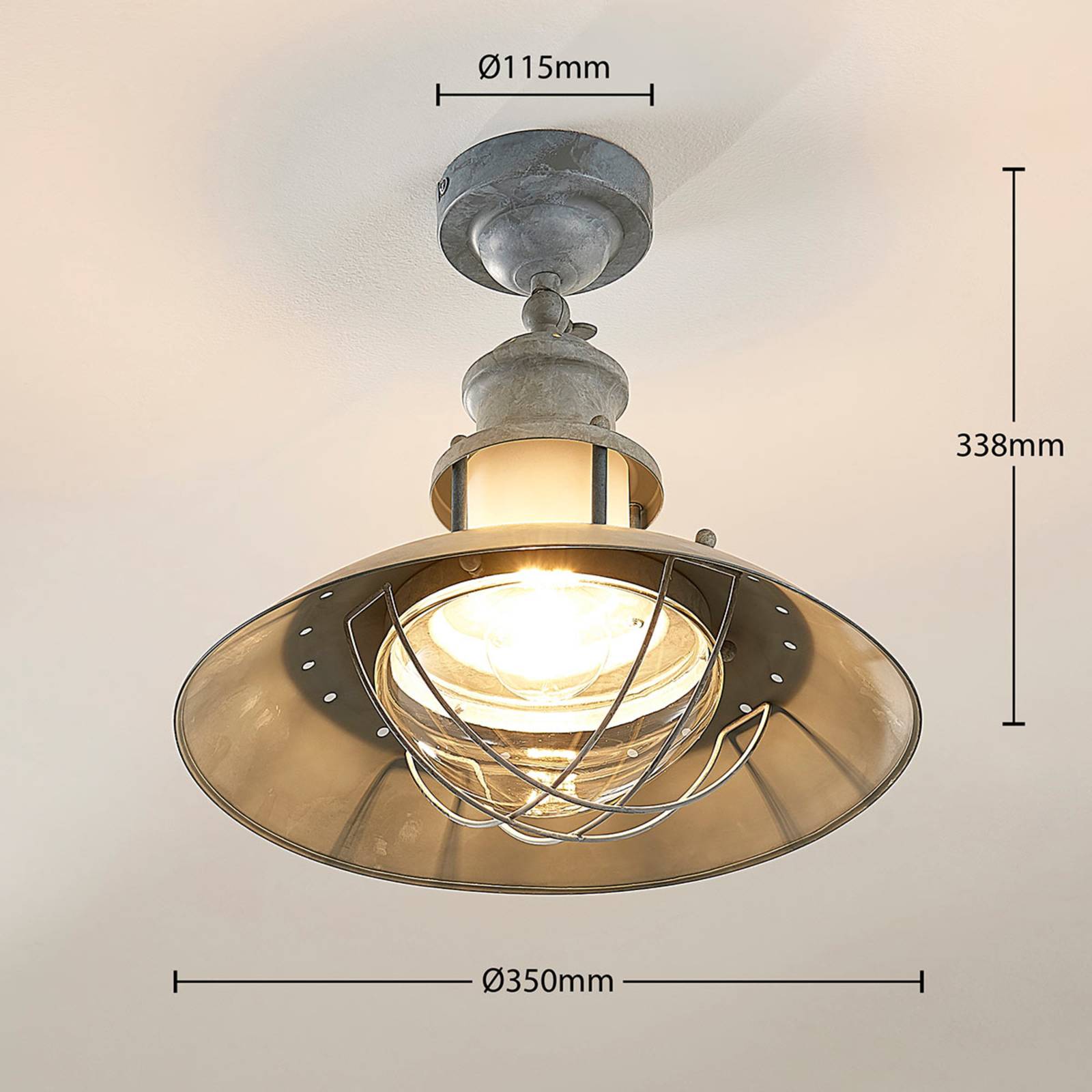 Lampa sufitowa Lindby Louisanne, szaro-zielony, metal, Ø 35 cm