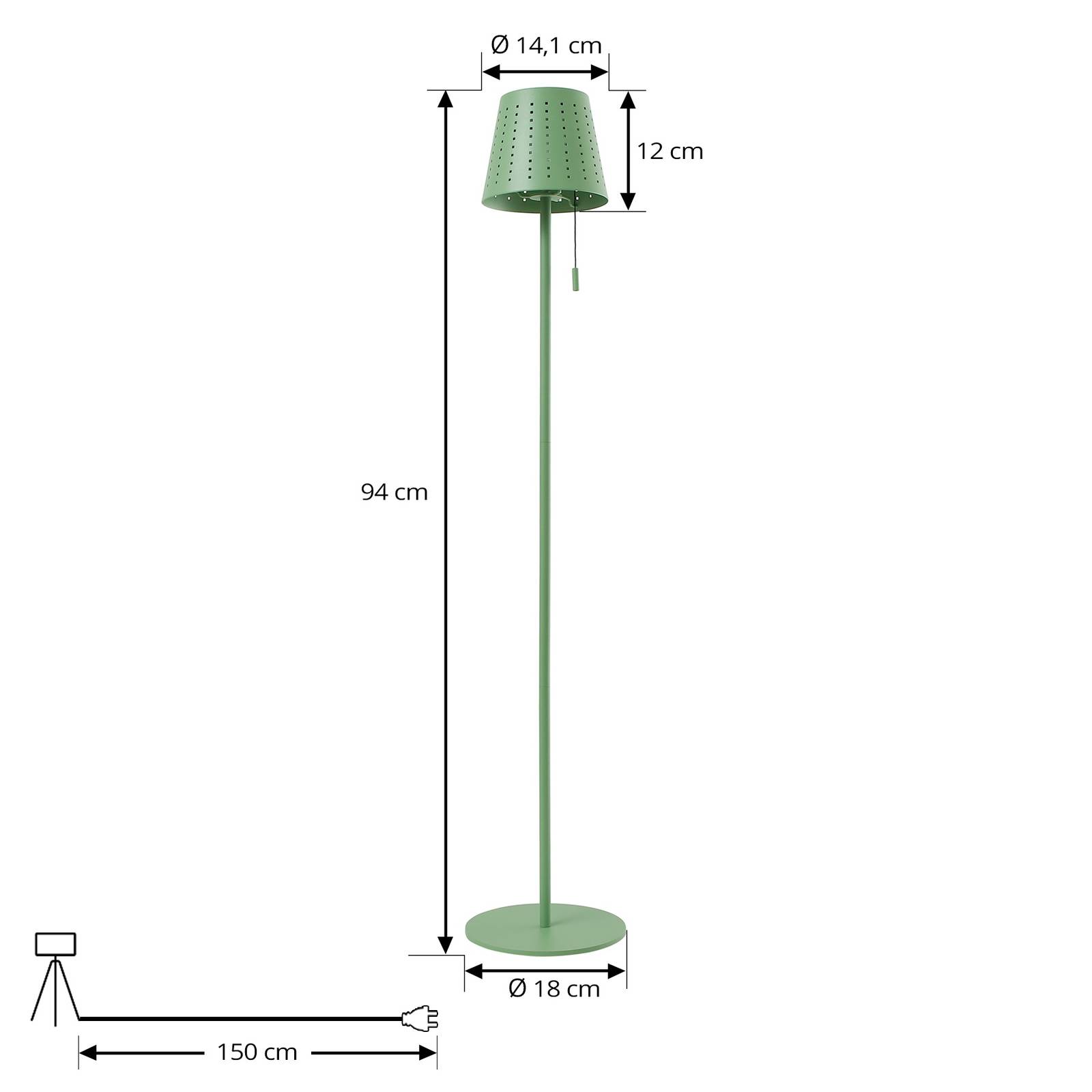 Lindby LED solcellsgolvlampa Hilario grön järn uppladdningsbart batteri