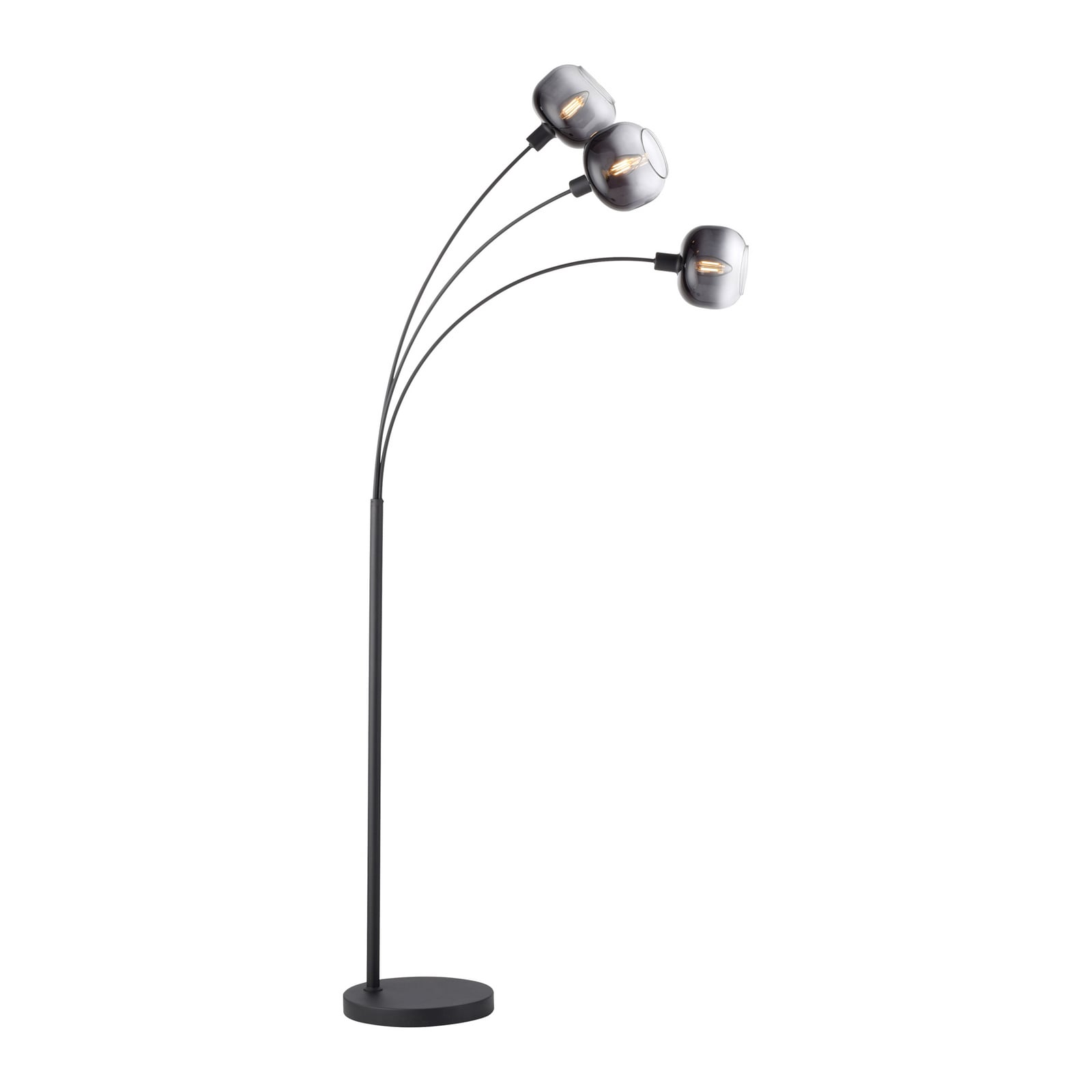 Lampe sur pied Zea, à 3 lampes, gris fumé/noir, verre, E14