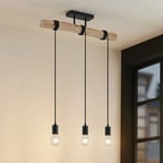 Lindby Amilia pendant light, wood, 3-bulb, 65 cm long, E27