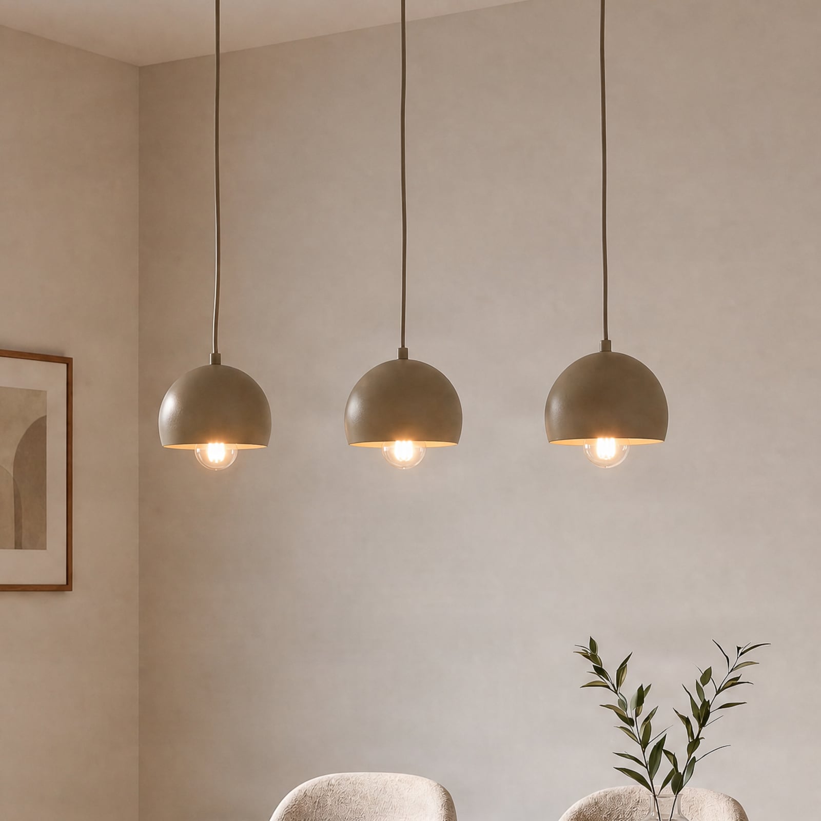 Lampada a sospensione Sool, beige, lunghezza 65 cm, a 3 luci, metallo, E27